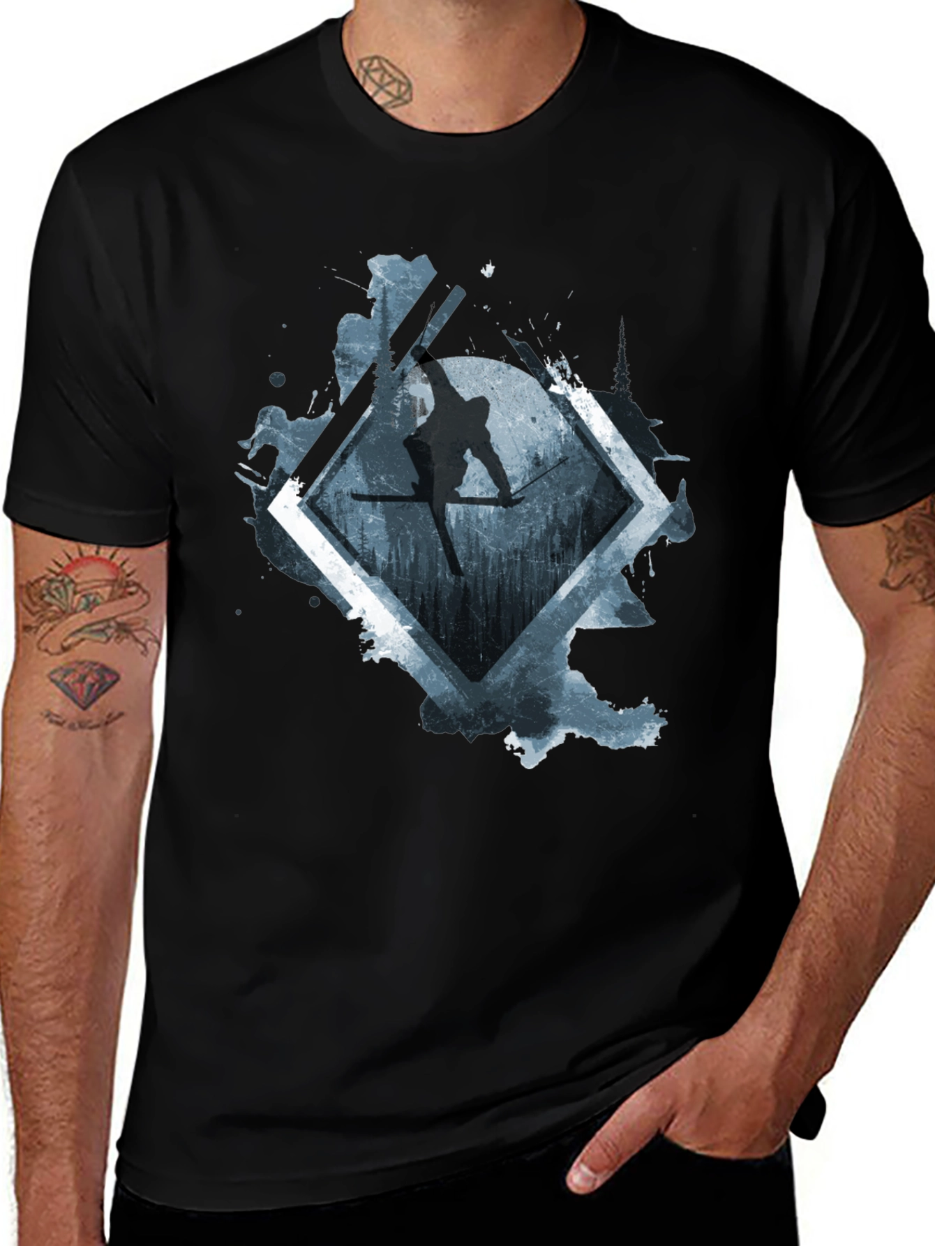 Variant 29 of Men's Black Skiing Graphic Tee