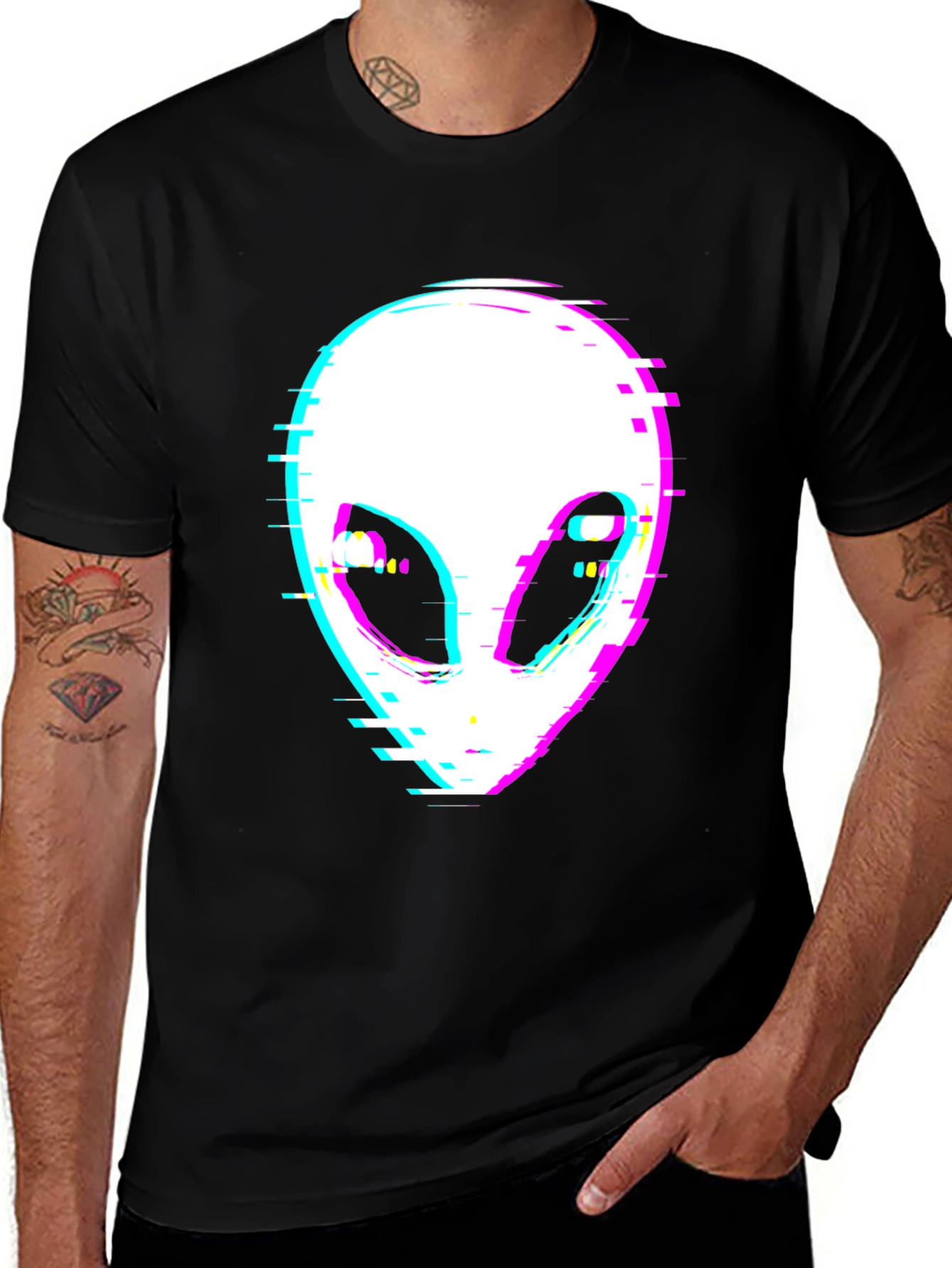 Variant 3 of Glitch Alien Graphic Tee - Black T-Shirt