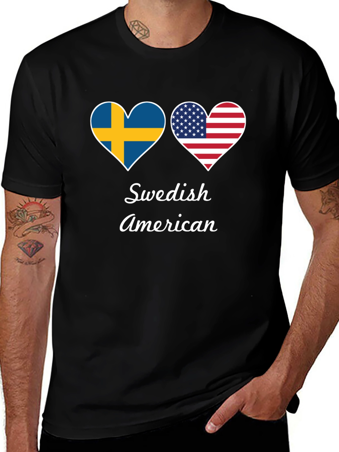Swedish American Flag Heart Graphic T-Shirt