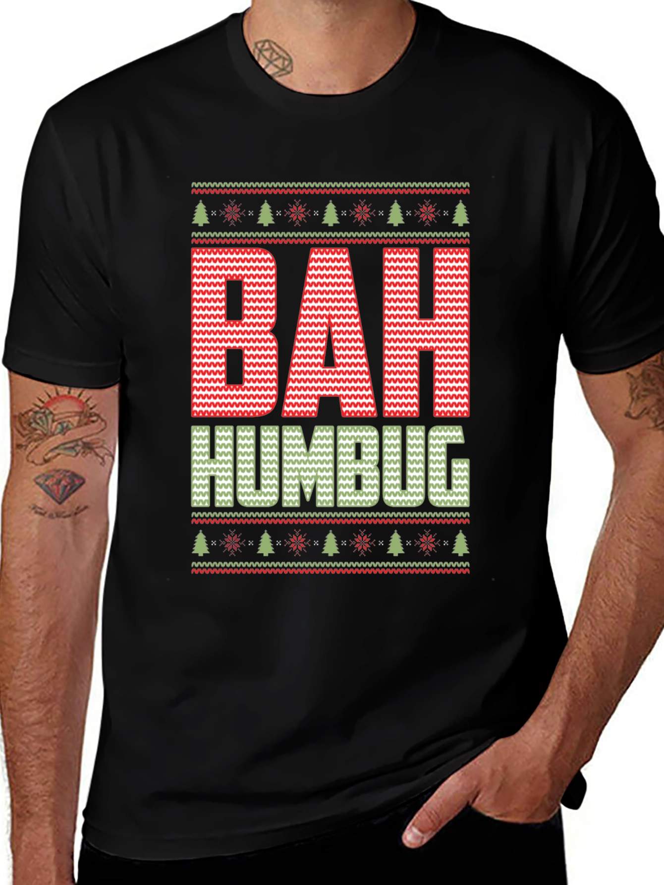 Bah Humbug Christmas Ugly Sweater Style T-Shirt