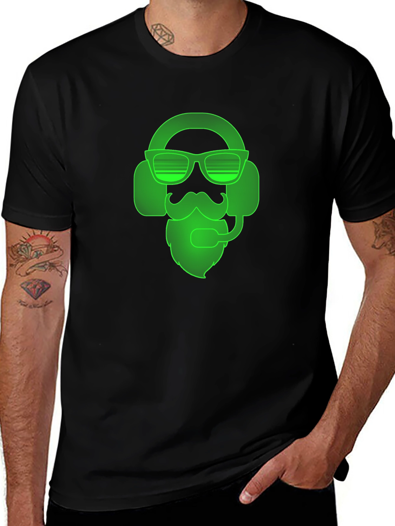 Variant 9 of Gamer Beard T-Shirt - Neon Green Headset Design