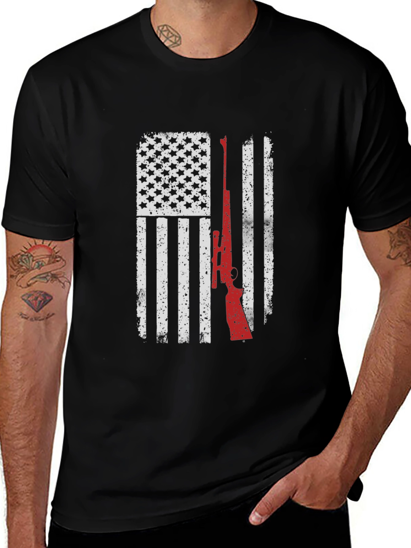Variant 14 of American Flag Rifle Graphic Tee - Patriotic Design