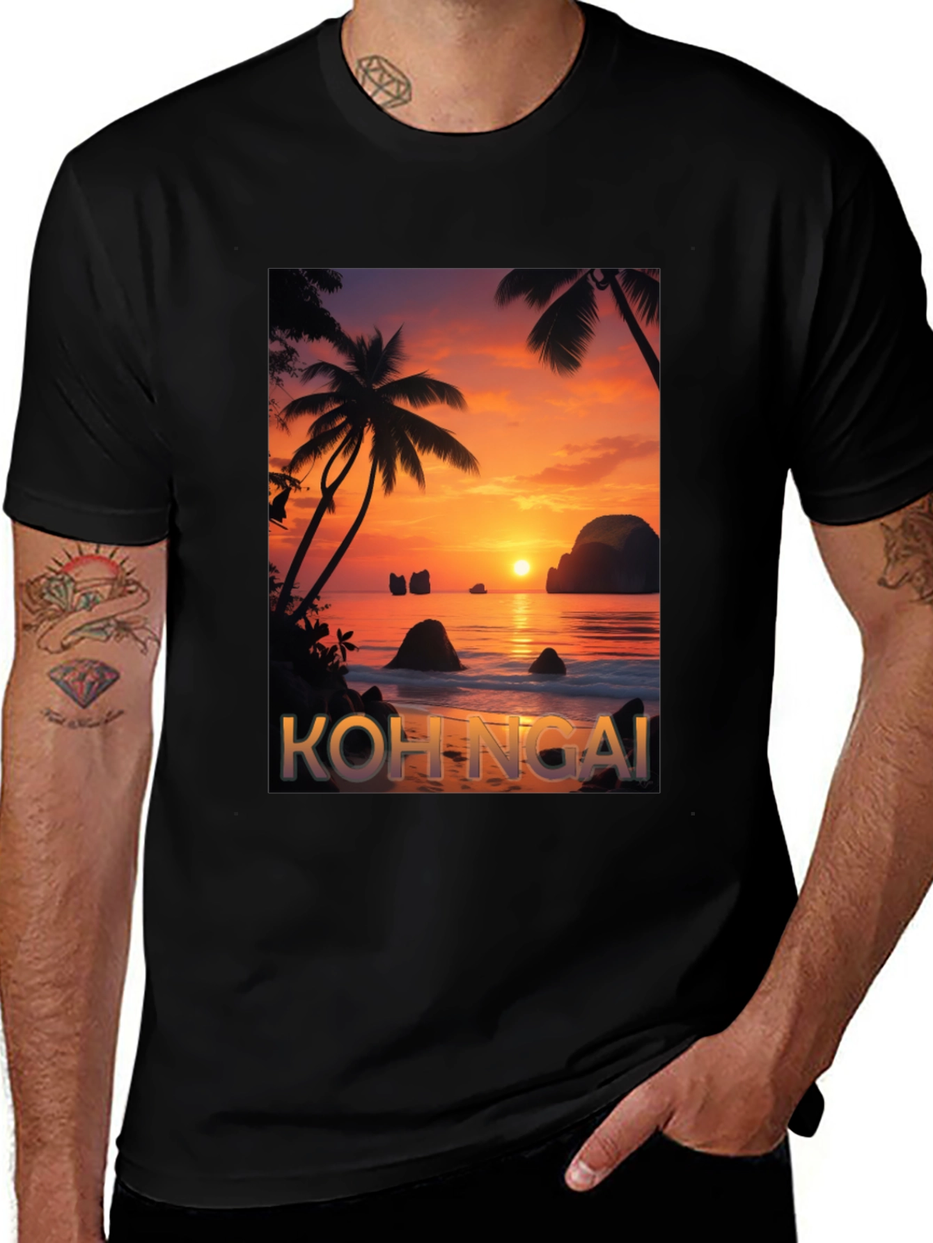 Variant 28 of Koh Ngai Sunset T-Shirt - Tropical Island Design