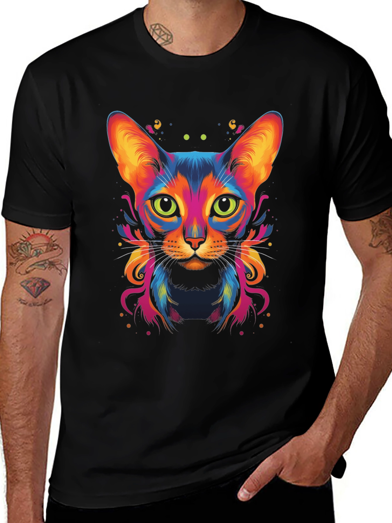 Variant 23 of Vibrant Cat Graphic Tee - Cool Animal Art Shirt