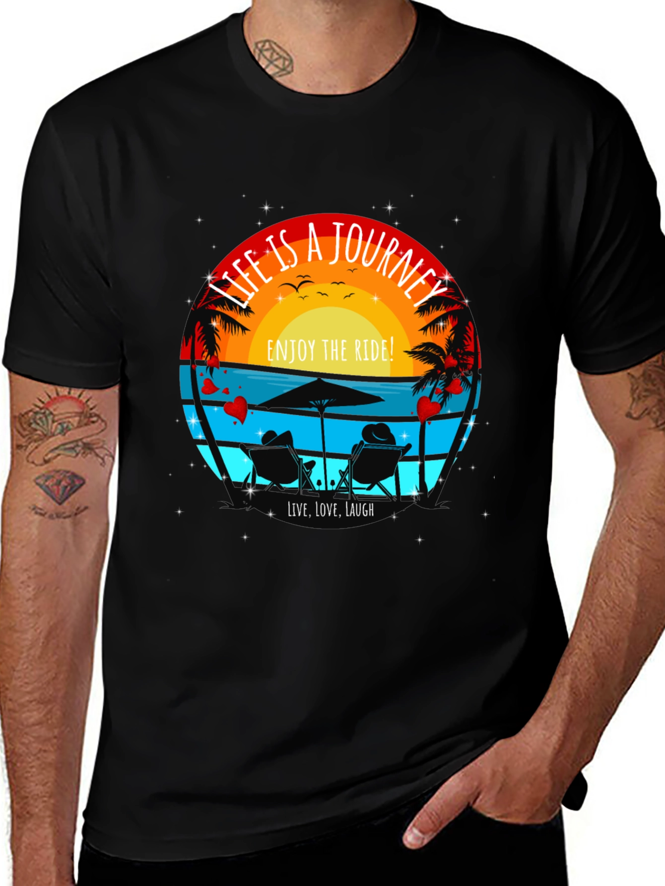 Variant 2 of Life is a Journey T-Shirt - Beach Sunset Design