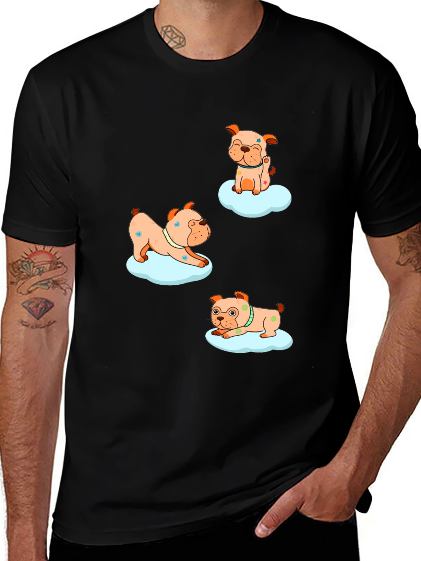 Variant 15 of Cute Bulldog Cloud Print Black T-Shirt