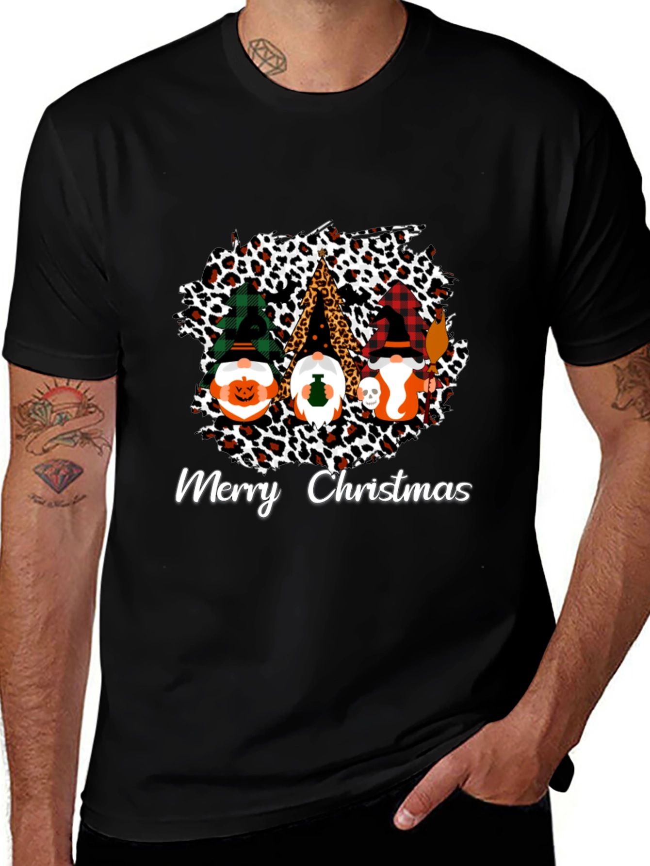 Merry Christmas Gnomes Black Tee