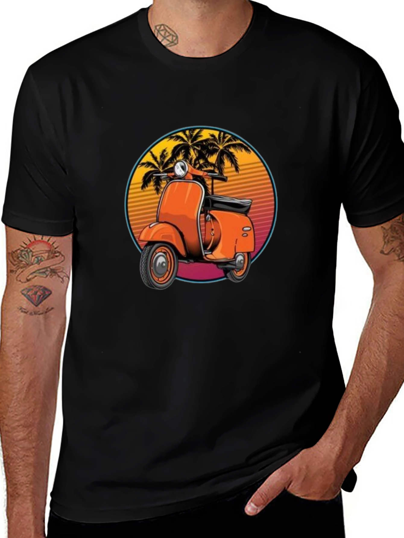 Variant 17 of Retro Scooter Palm Tree Graphic Tee