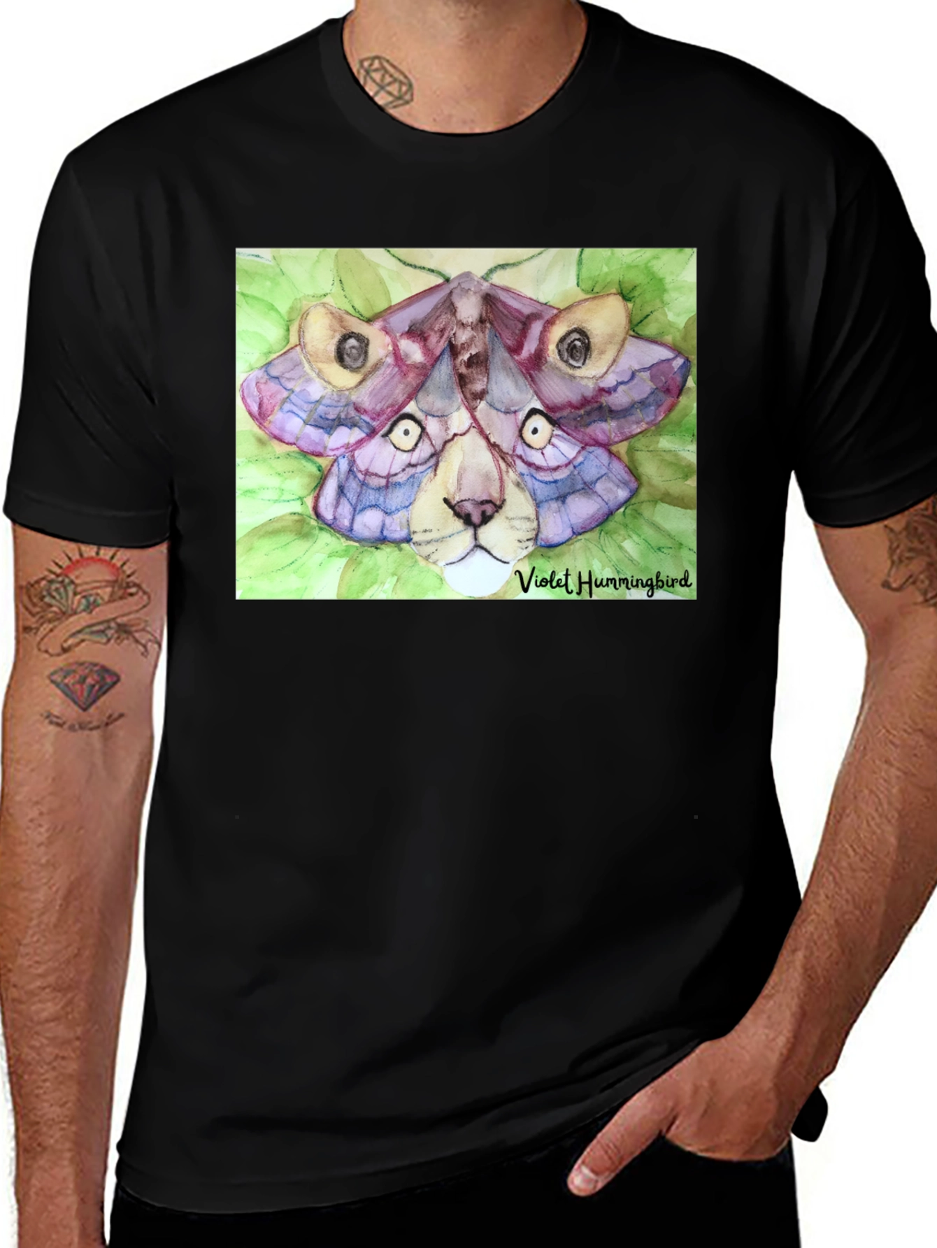 Variant 6 of Moth Lion Graphic Tee - Violet Hummingbird Art