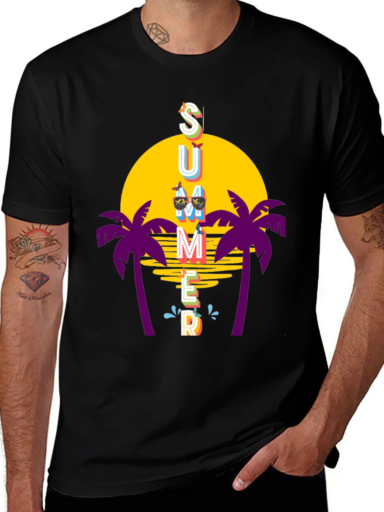 Summer Vibes T-Shirt - Palm Trees Sunset Graphic Tee