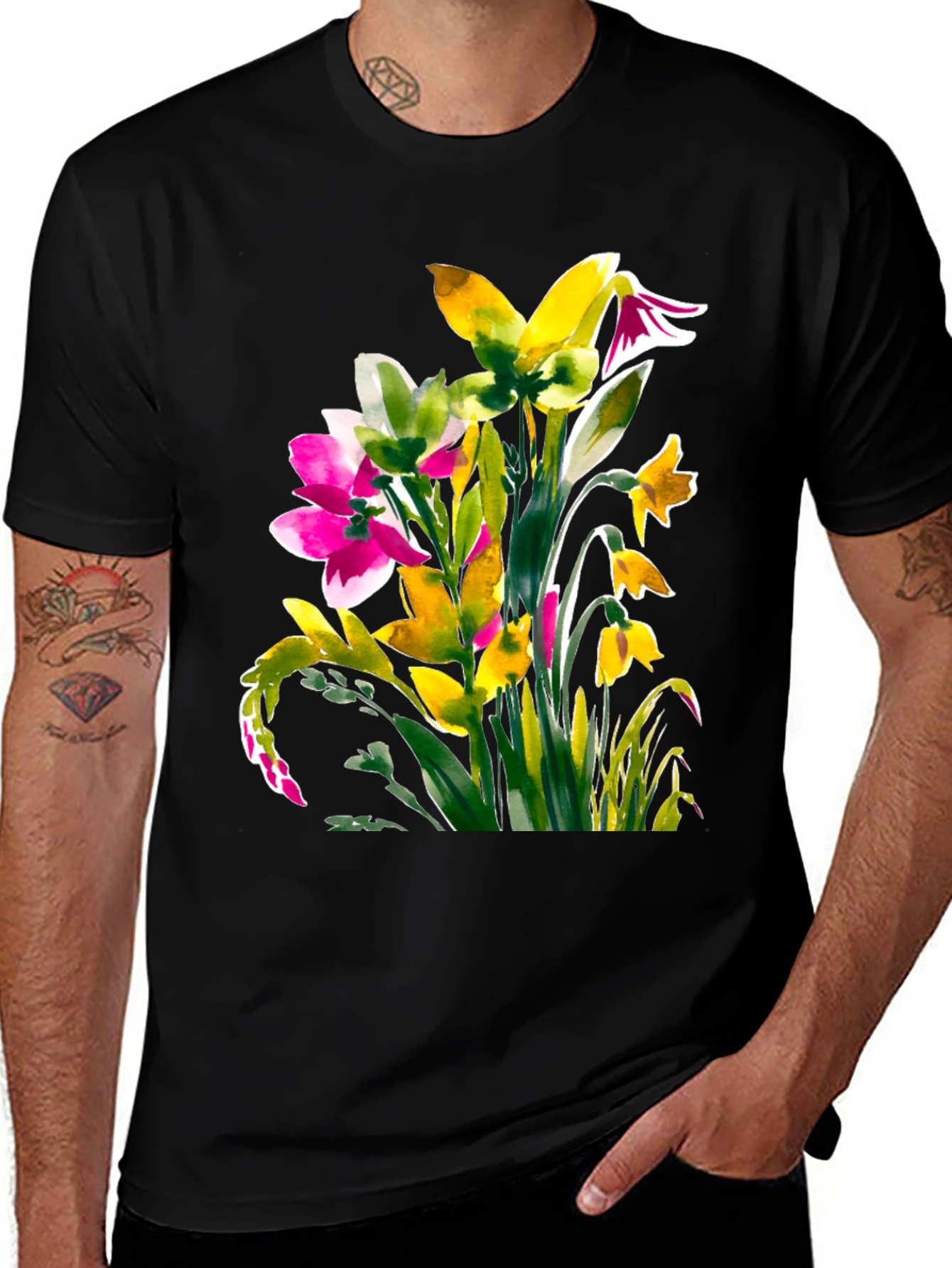 Variant 18 of Floral Watercolor Black T-Shirt