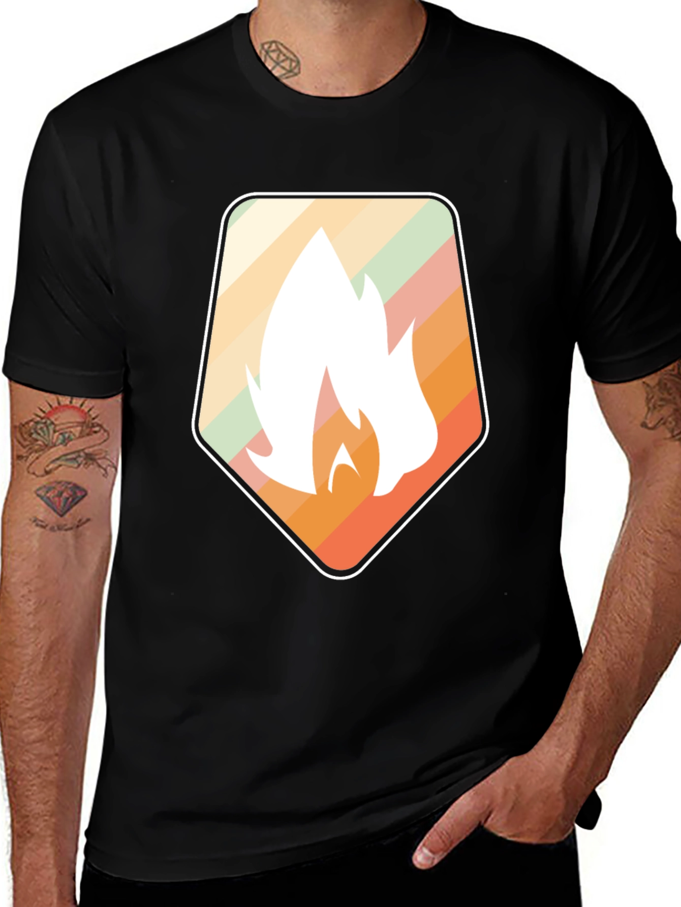Variant 2 of Retro Flame Graphic Black T-Shirt