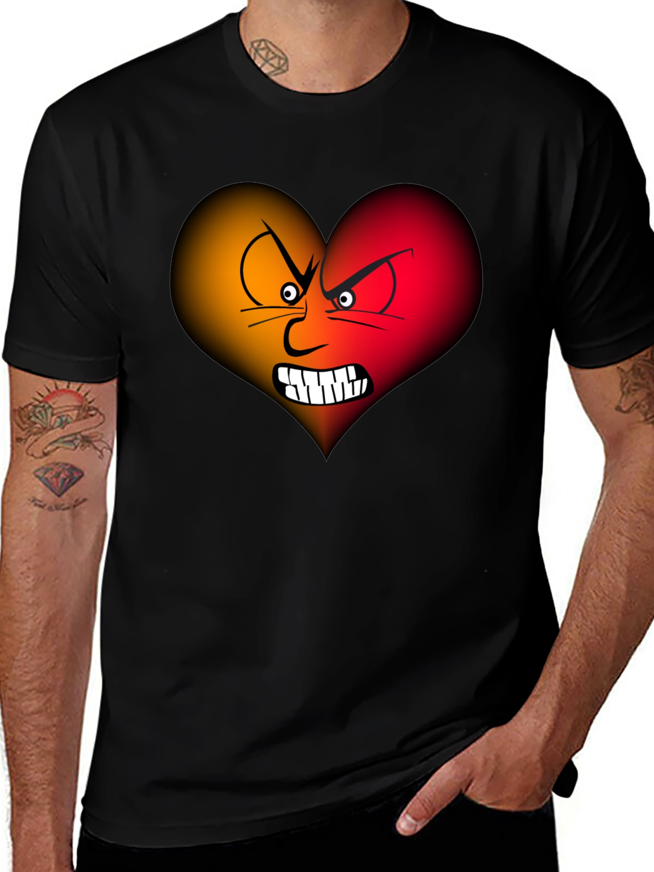 Angry Heart Graphic Tee - Black Cotton