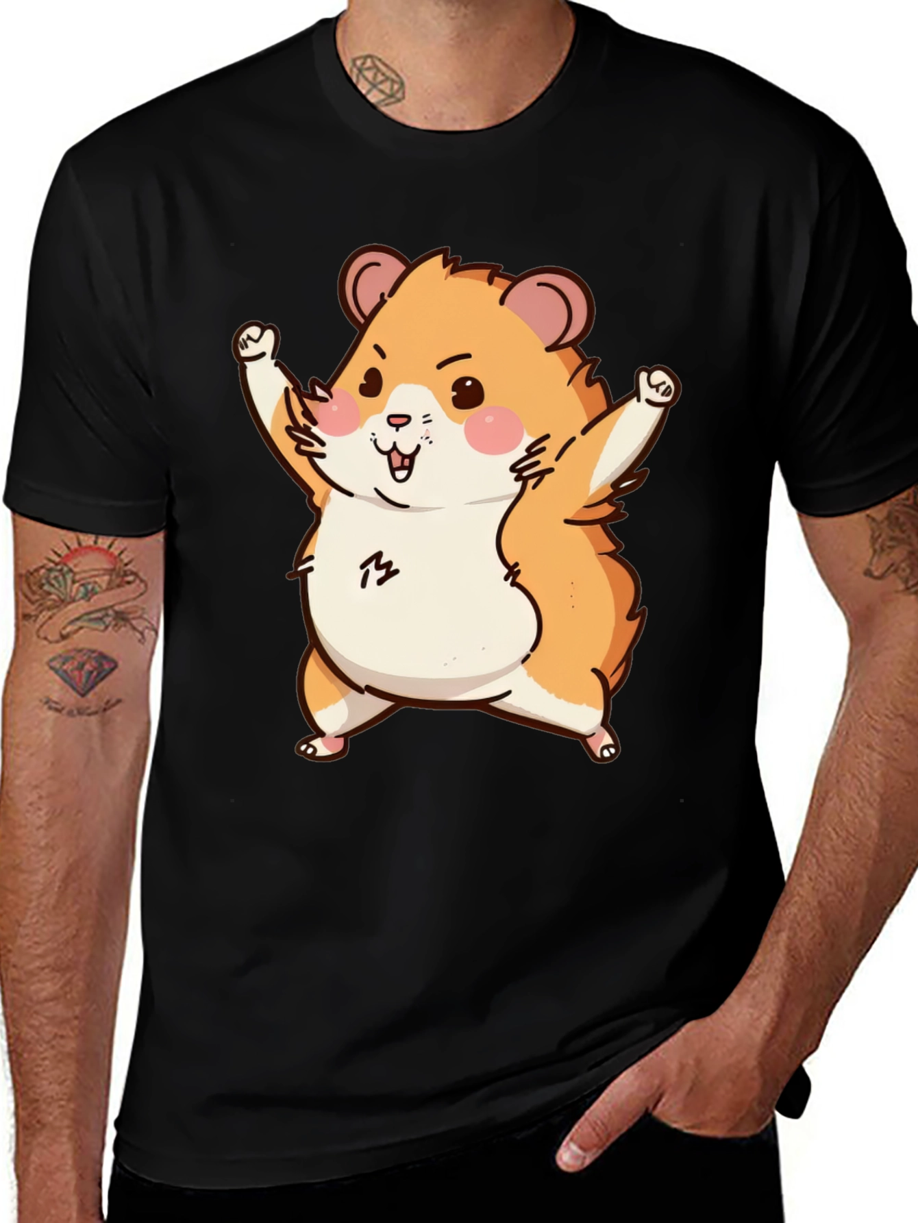 Variant 13 of Cute Hamster Graphic Tee - Black Cotton T-Shirt