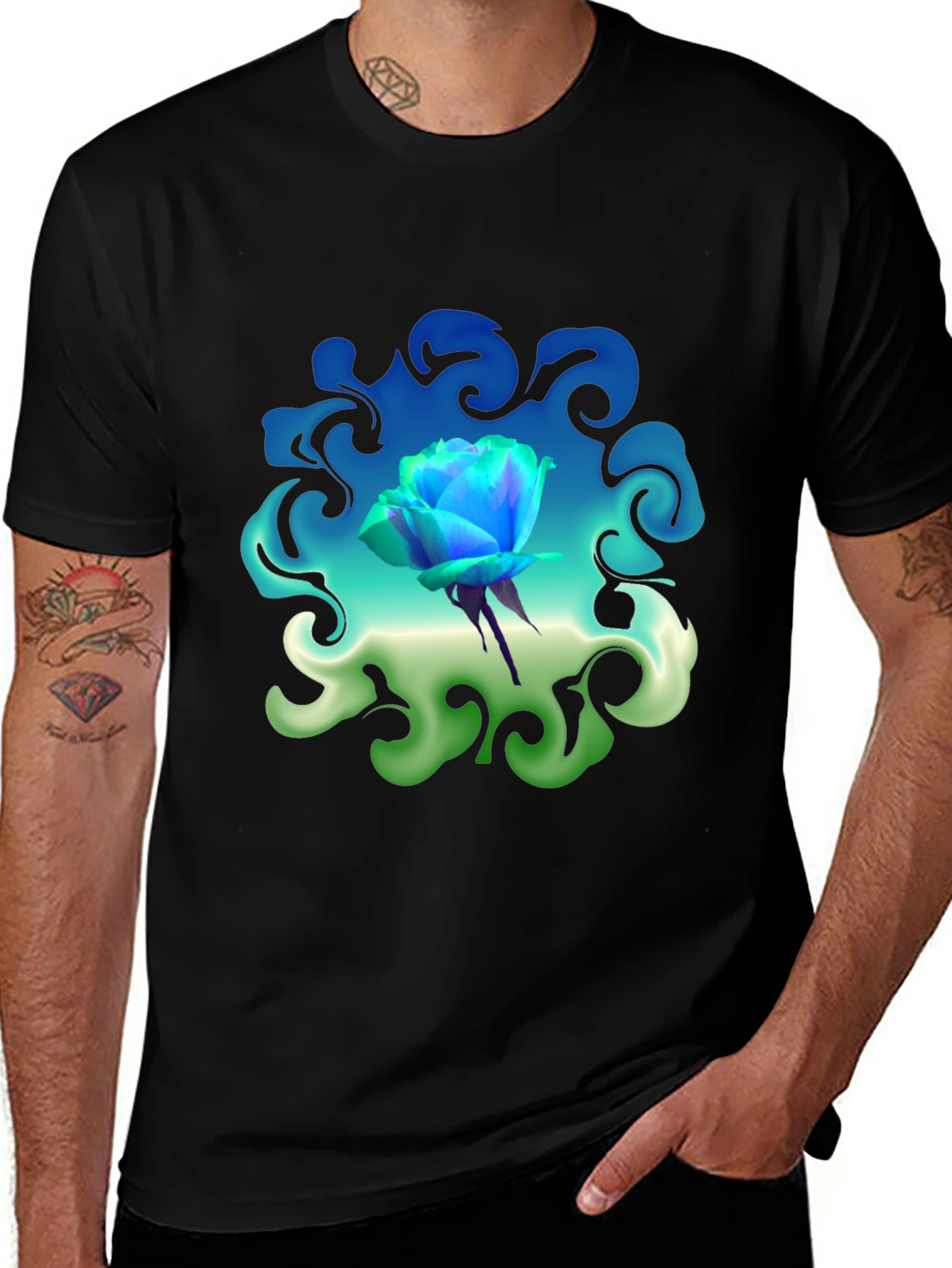 Variant 17 of Blue Rose Graphic T-Shirt: Artistic Floral Design