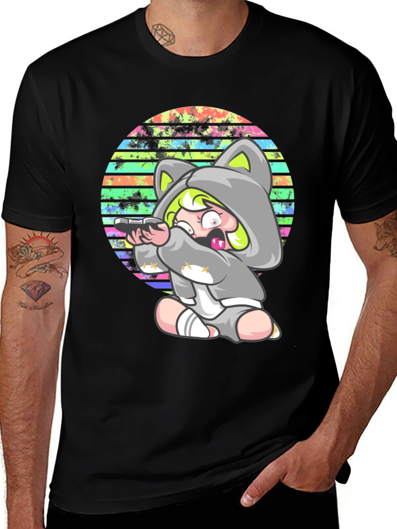 Variant 30 of Anime Cat Girl Graphic Black T-Shirt