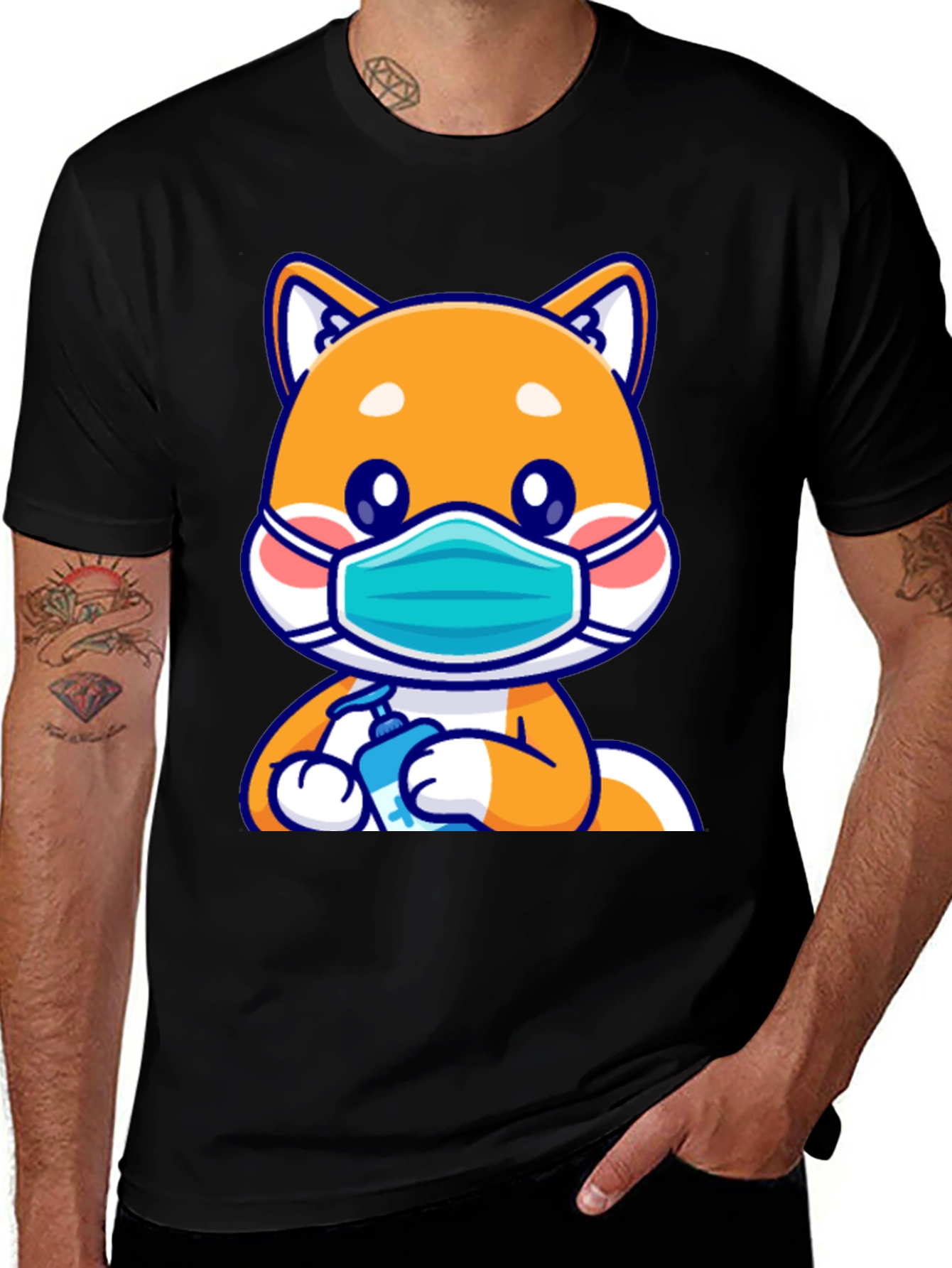 Shiba Inu Wearing Mask & Sanitizing T-Shirt