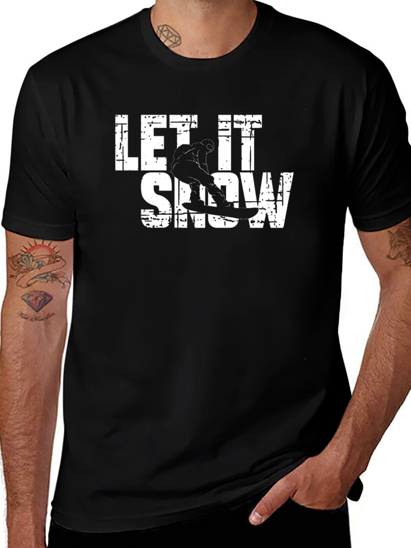 Variant 17 of Let It Snow Snowboarder Graphic Tee - Black
