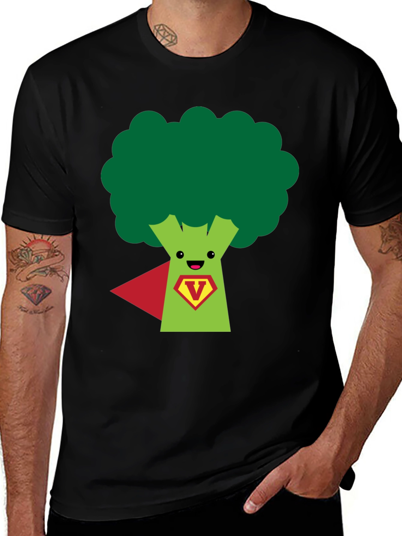 Variant 10 of Super Broccoli Hero T-Shirt - Funny Vegan Power Tee