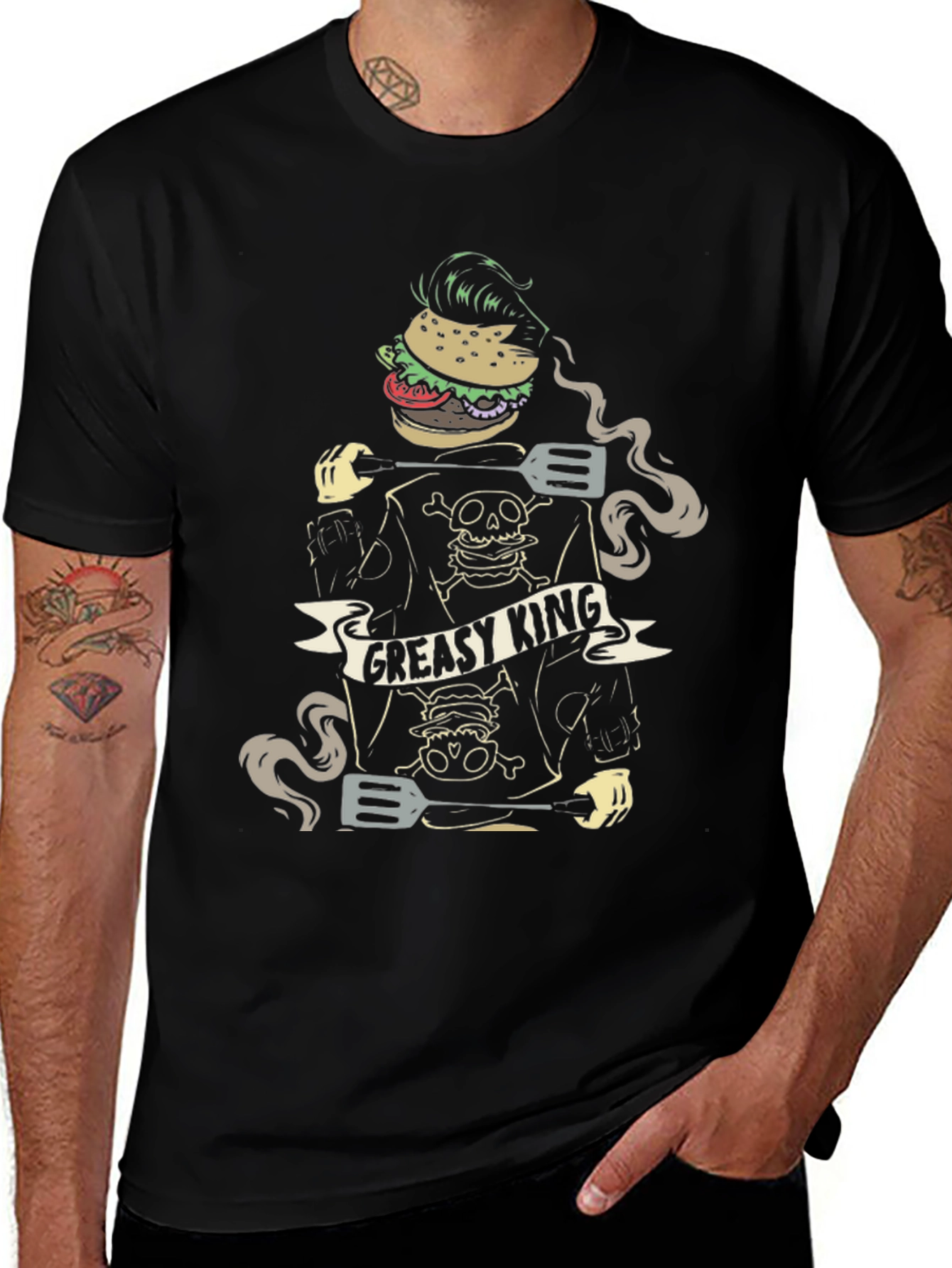 Variant 10 of Greasy King Graphic T-Shirt - Cool Burger Design