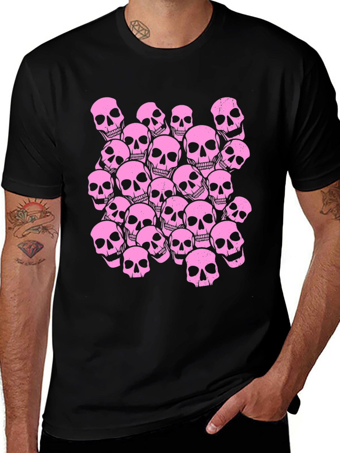 Variant 7 of Skull Pile Black T-Shirt - Bold Graphic Tee