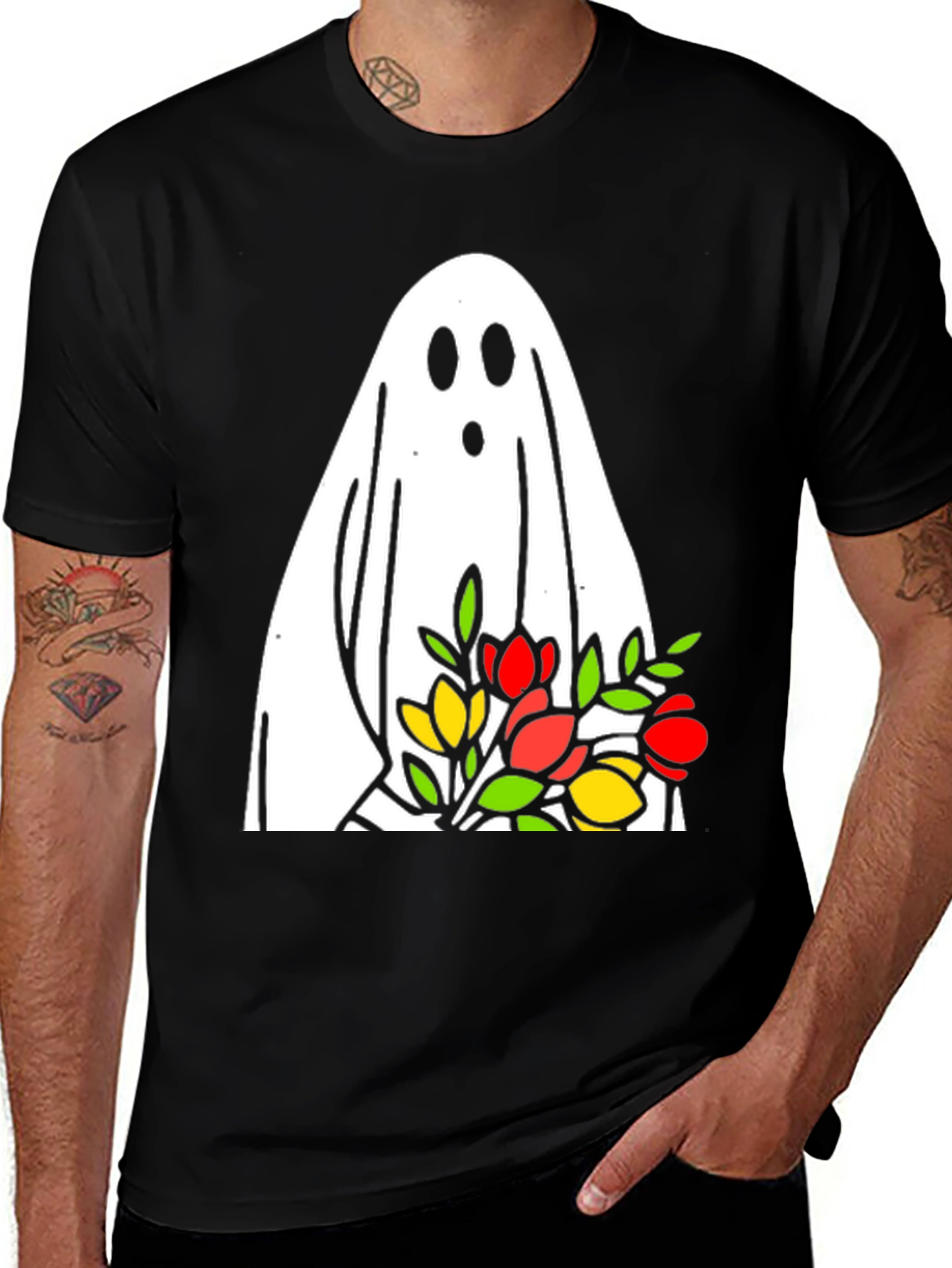 Variant 13 of Ghost Holding Flowers Graphic T-Shirt