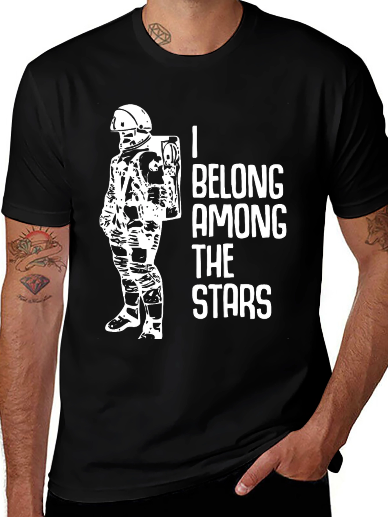 Variant 16 of Astronaut Graphic Black T-Shirt - Belong Among The Stars