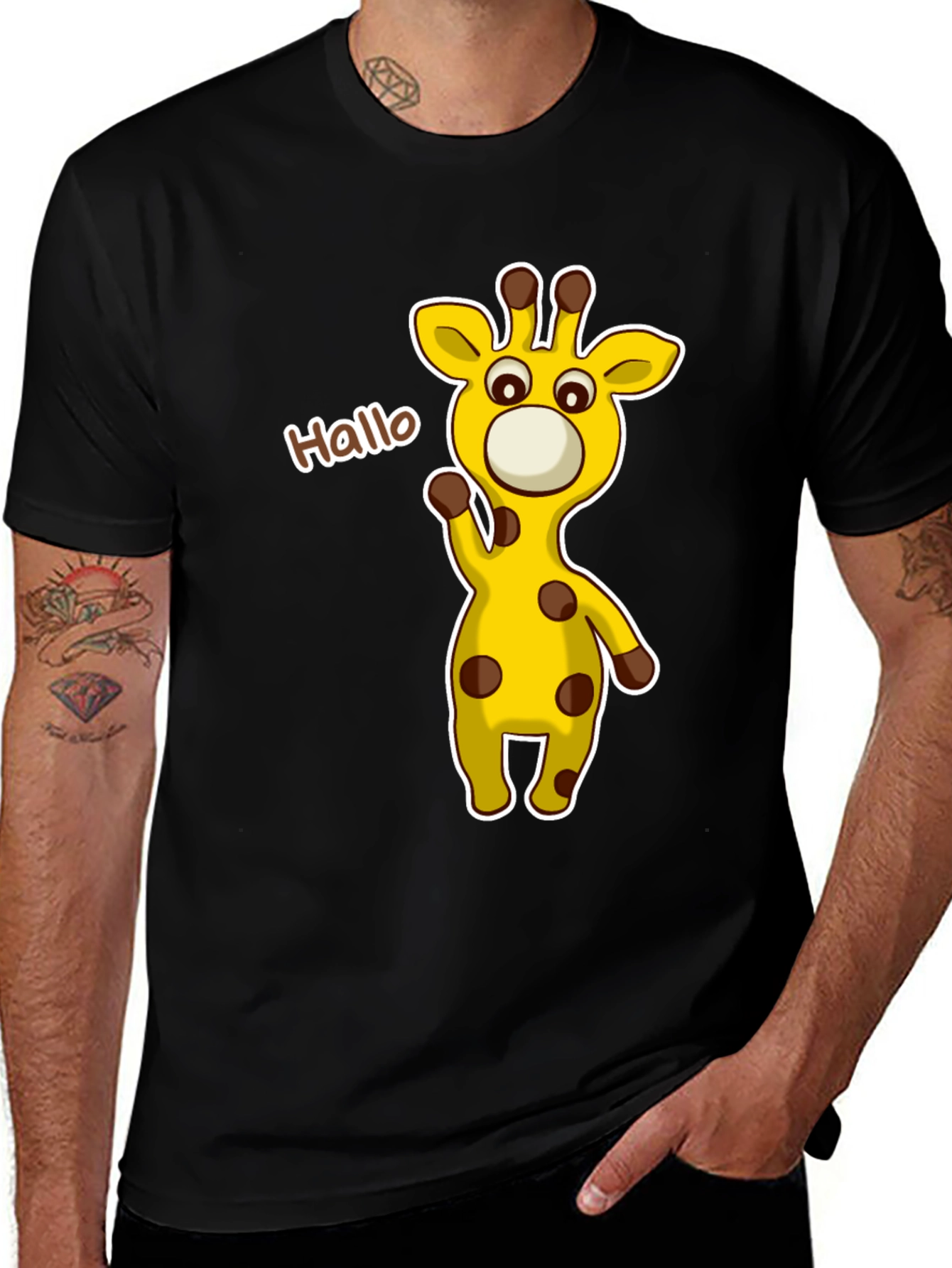 Variant 22 of Cute Giraffe Cartoon Black T-Shirt