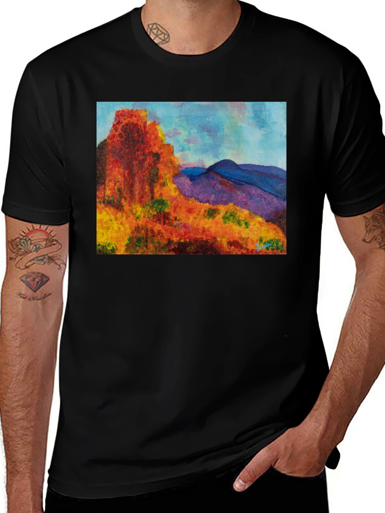 Variant 11 of Scenic Mountain Print Black T-Shirt