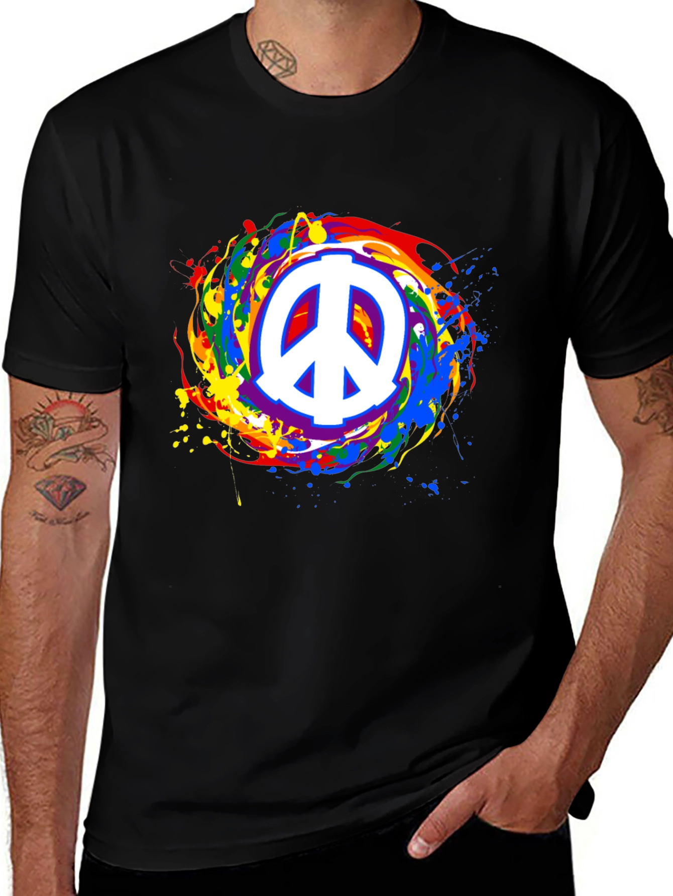 Variant 14 of Peace Sign Rainbow Splatter Black T-Shirt