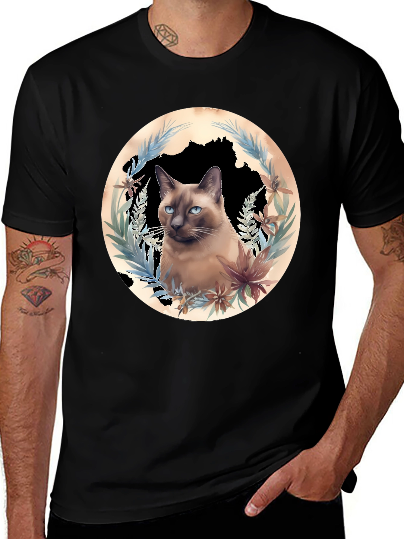 Siamese Cat Floral Graphic T-Shirt