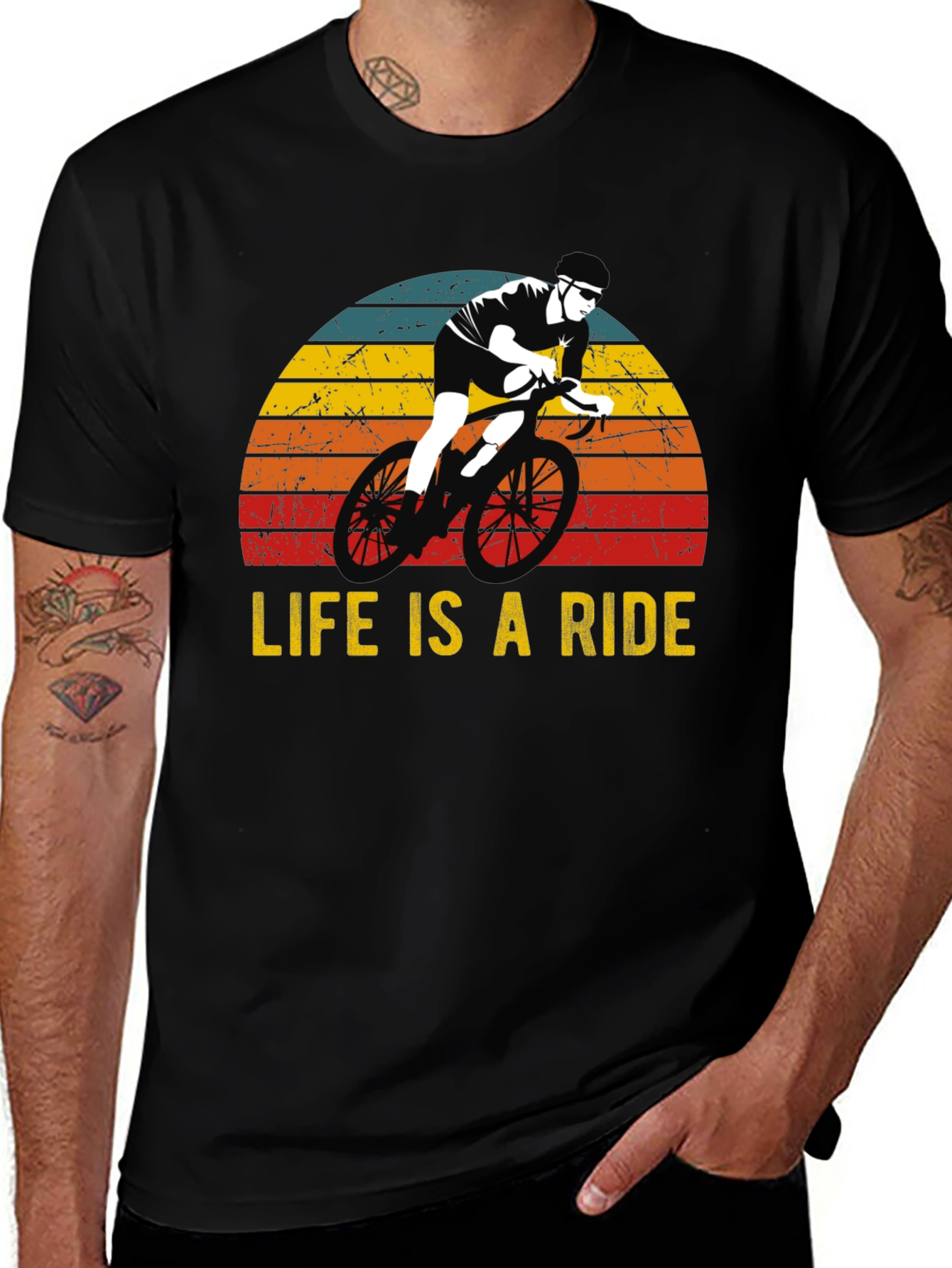 Variant 2 of Life is a Ride T-Shirt - Cycling Sunset Design