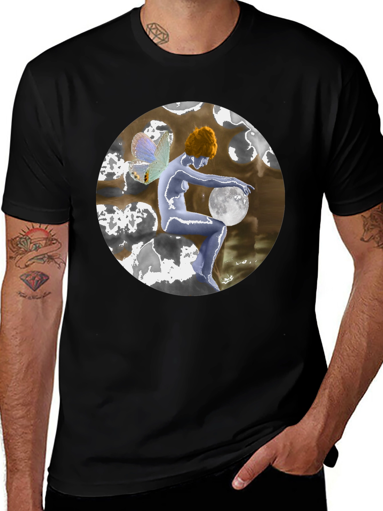 Variant 26 of Moon Fairy Graphic Tee - Black Cotton Blend T-Shirt