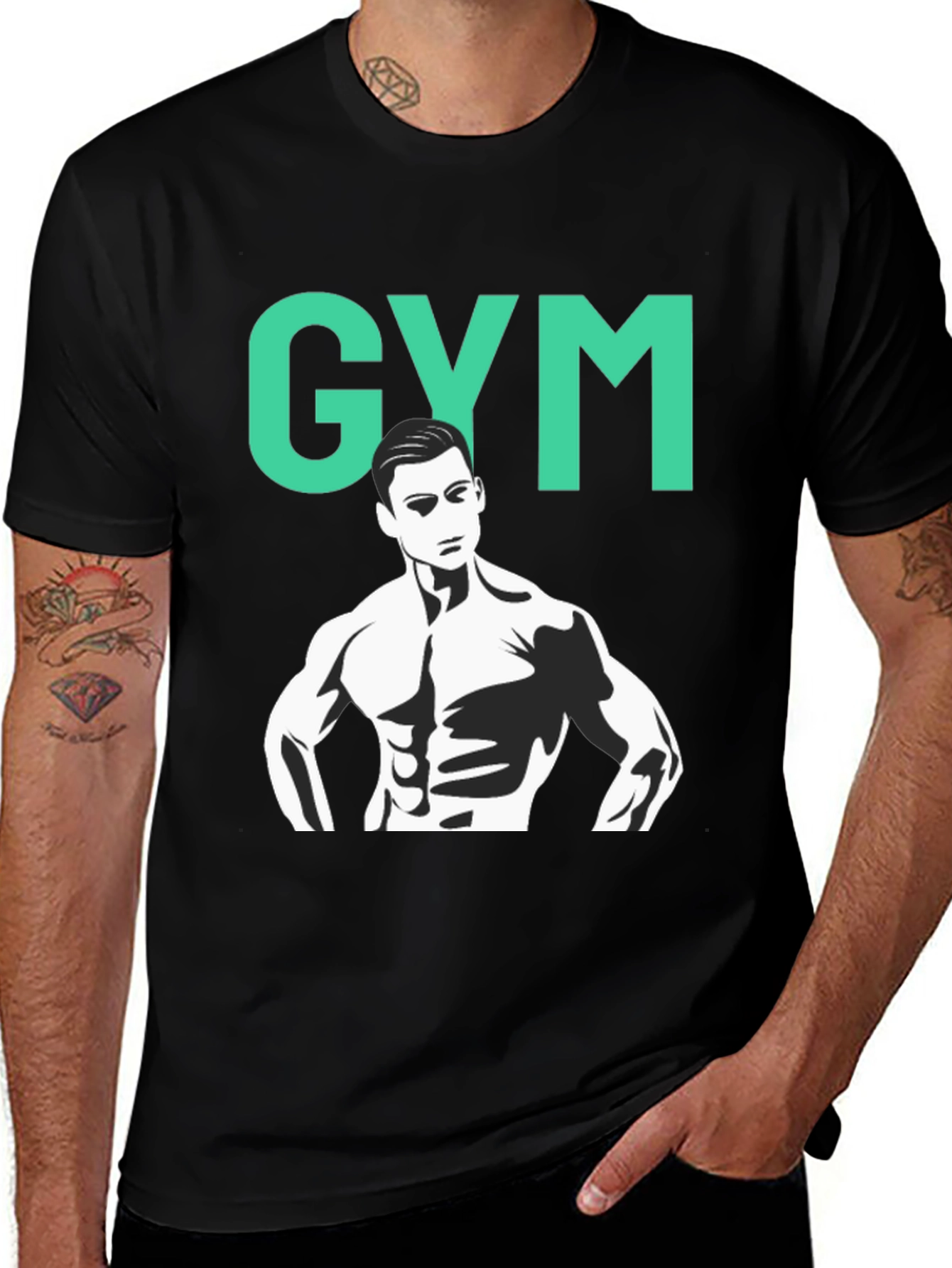Variant 29 of Gym Graphic Tee - Black Cotton Training Shirt