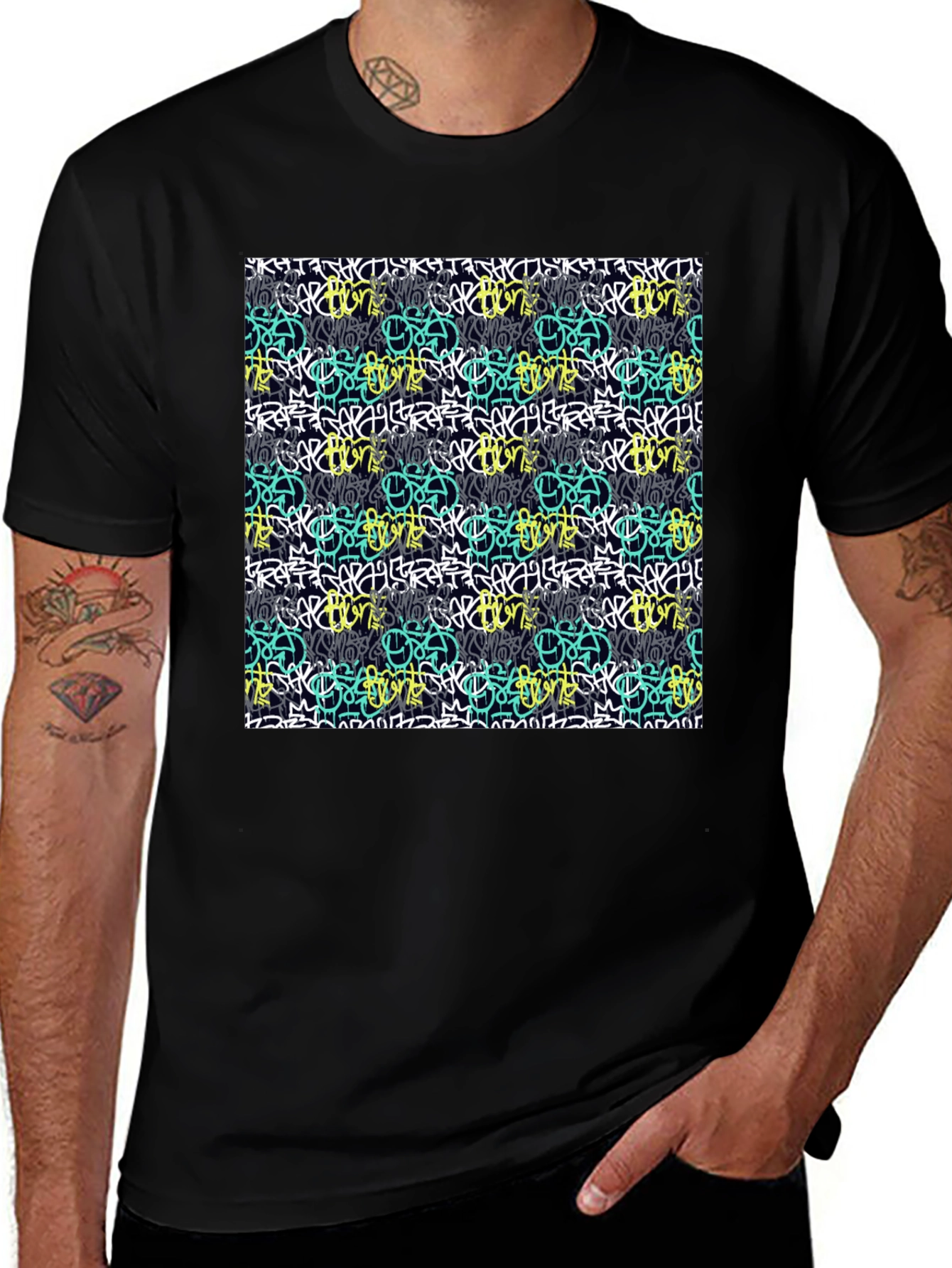 Variant 8 of Graffiti Style Pattern Black T-Shirt