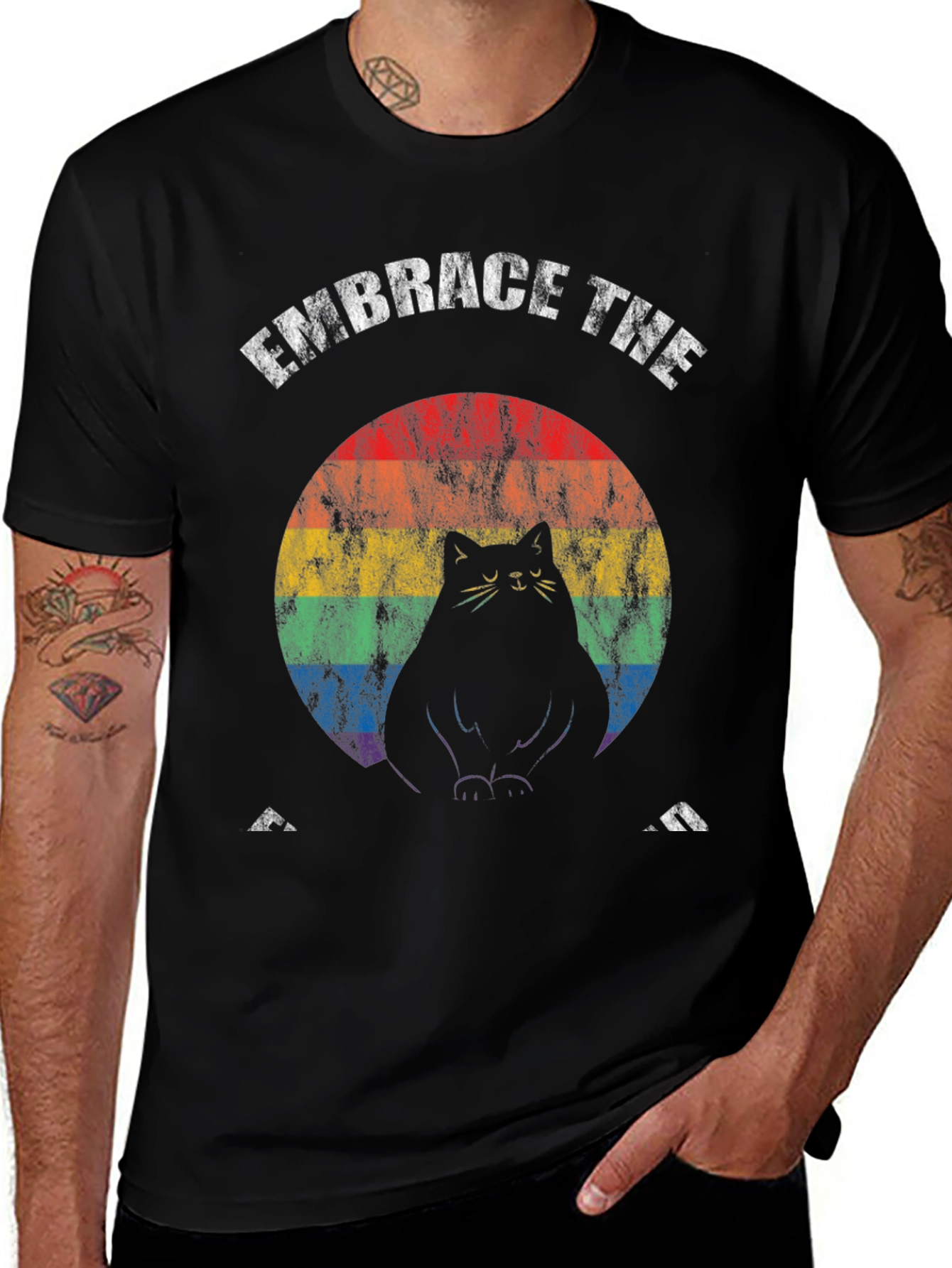 Variant 17 of Embrace The Fat Cat Rainbow T-Shirt