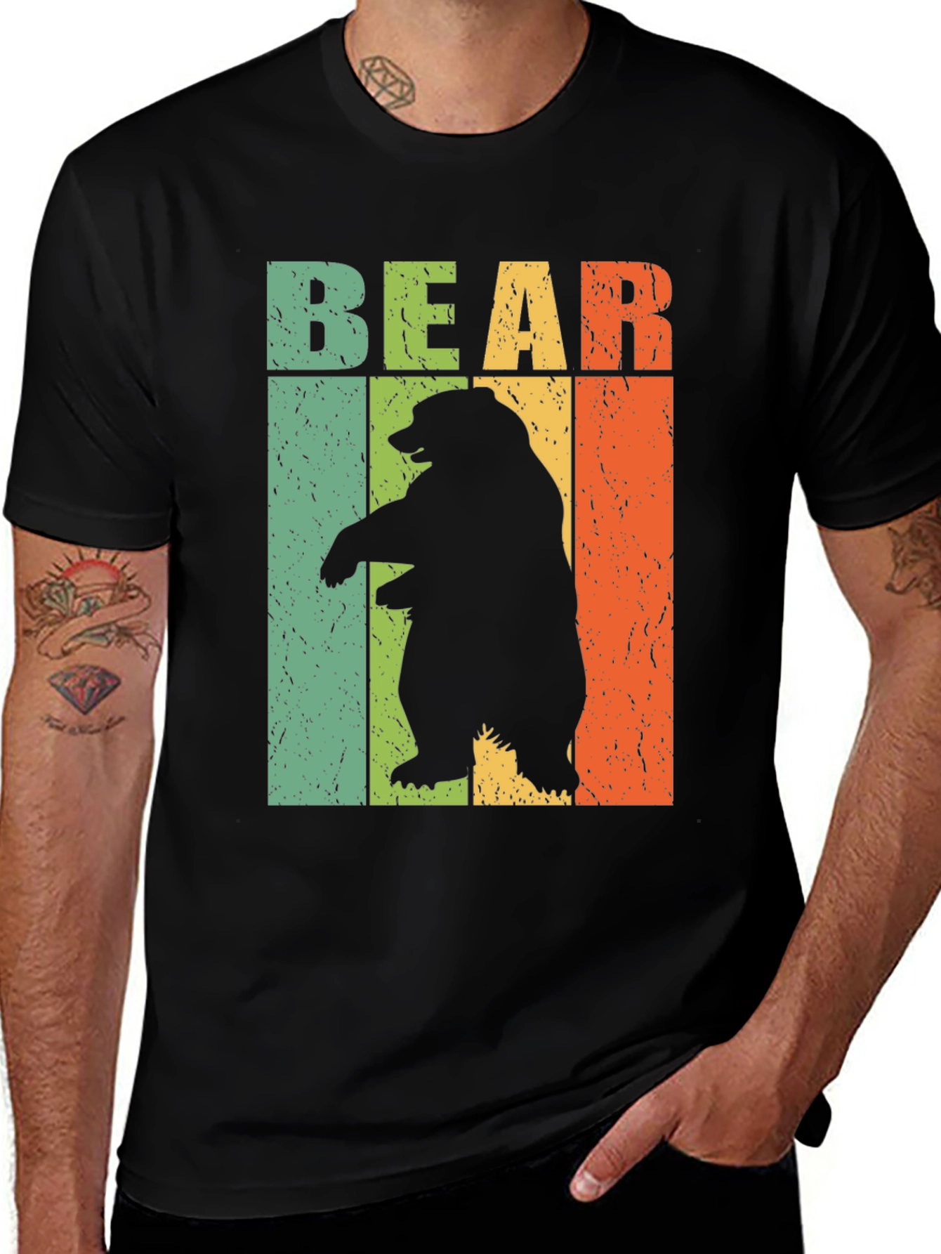 Variant 2 of Retro Bear Graphic Tee - Vintage Style Black T-Shirt