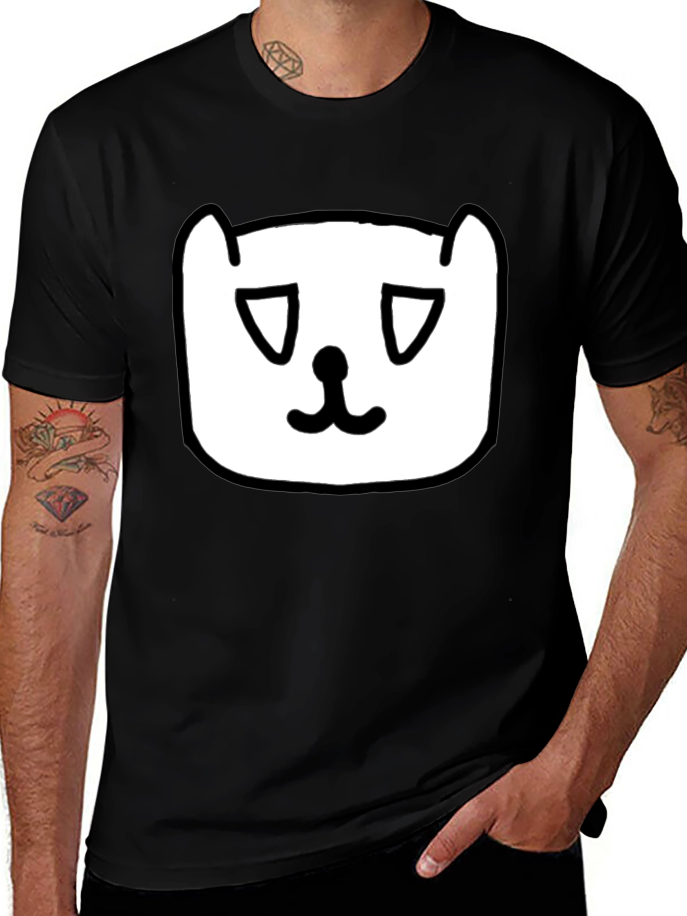 Variant 21 of Sad Cat Face Graphic Black T-Shirt