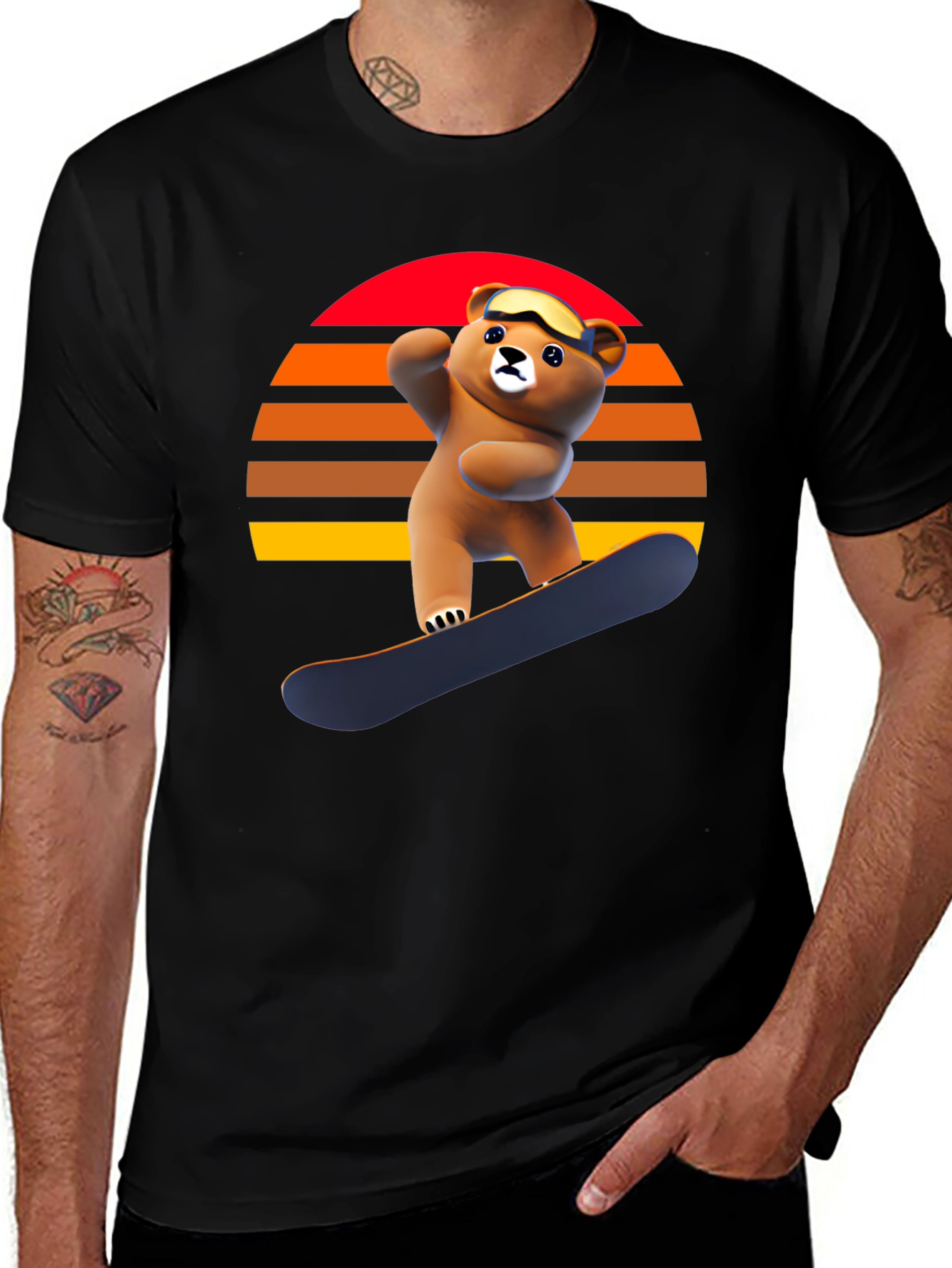 Variant 18 of Snowboarding Bear Graphic Tee - Retro Style