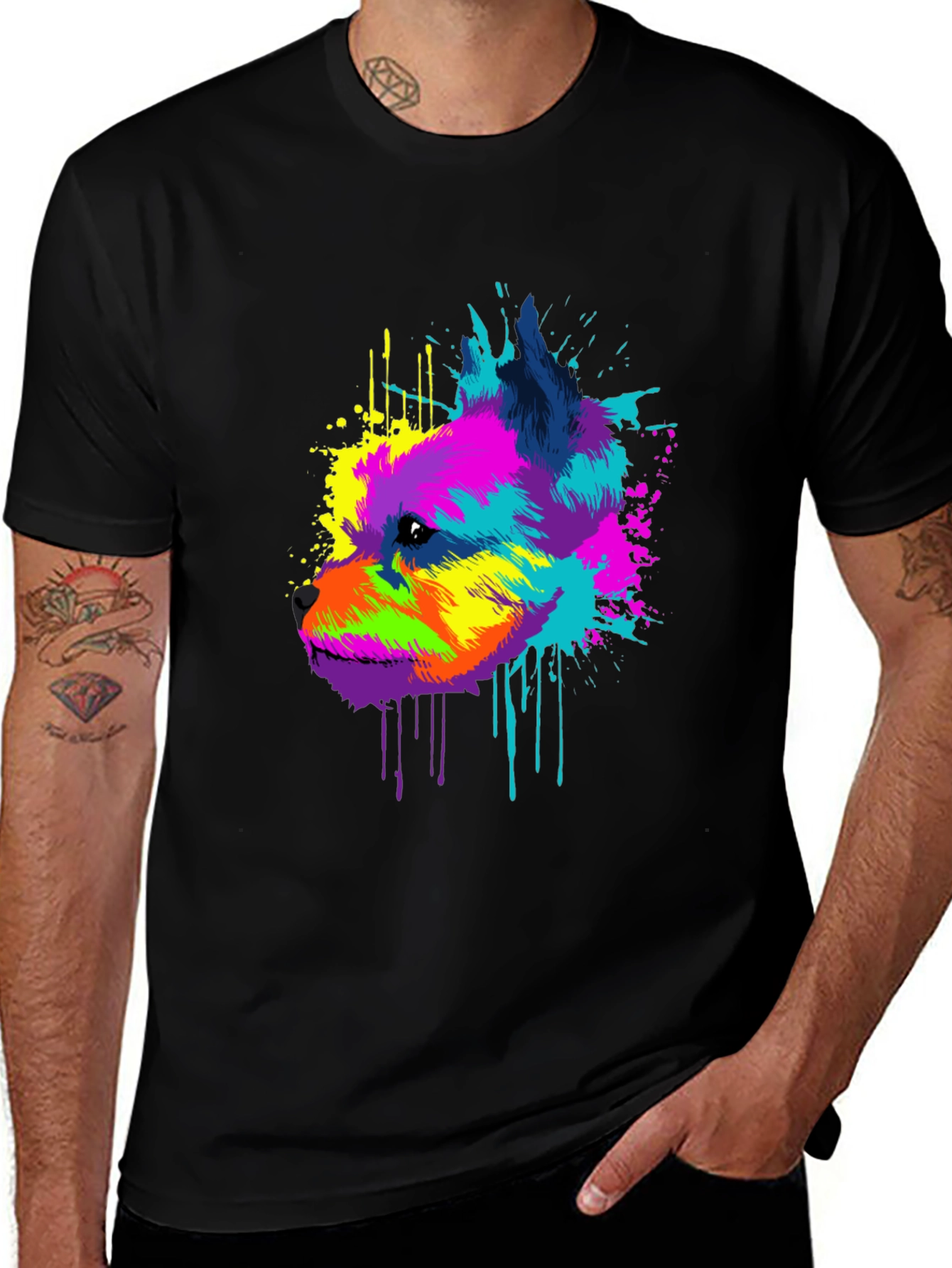 Variant 14 of Colorful Dog Graphic Black T-Shirt