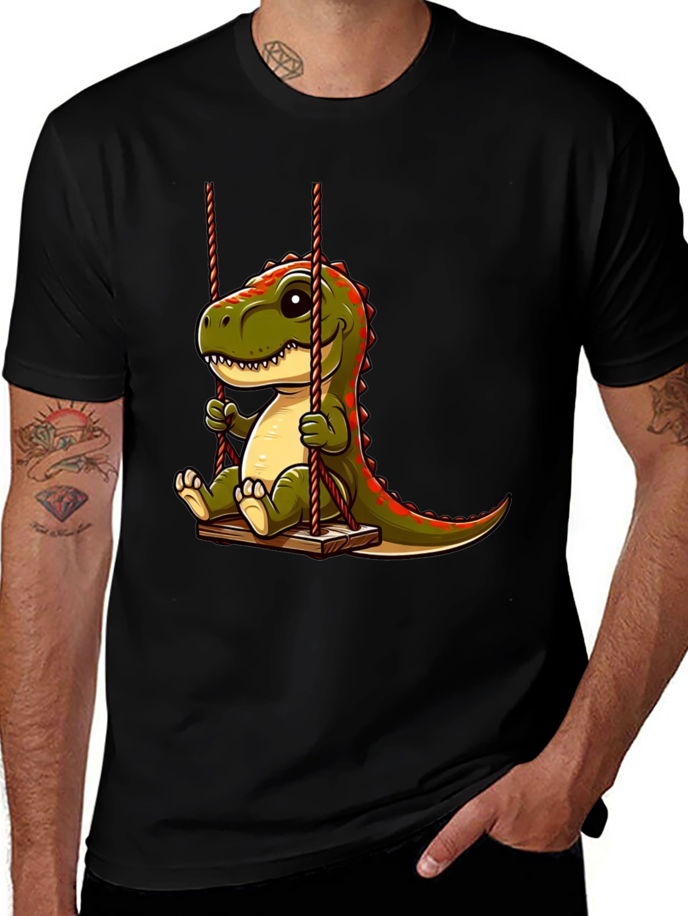 Variant 17 of Cartoon Dinosaur On Swing Graphic T-Shirt