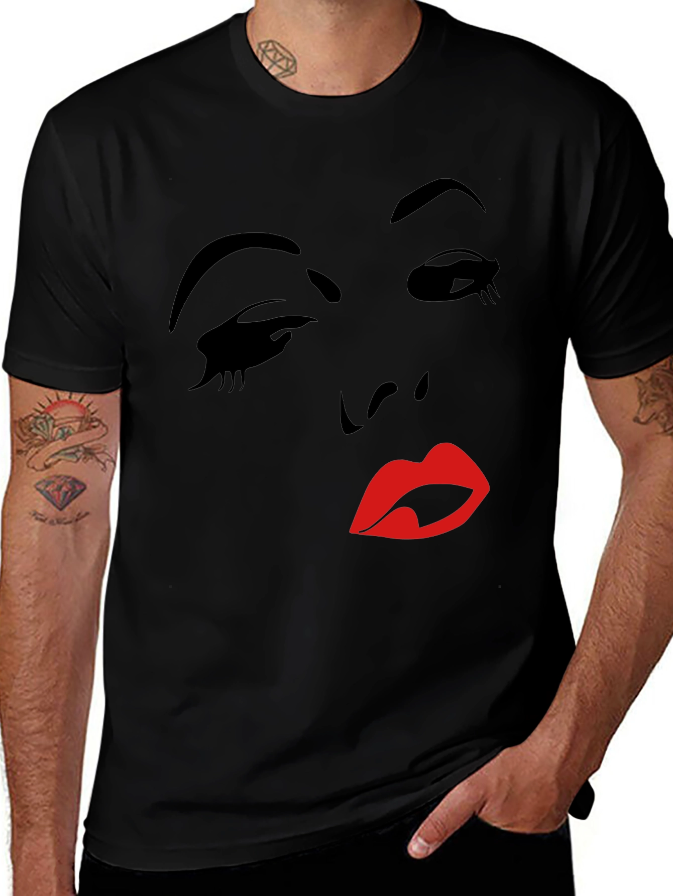 Variant 27 of Silhouette Face Graphic T-Shirt - Black