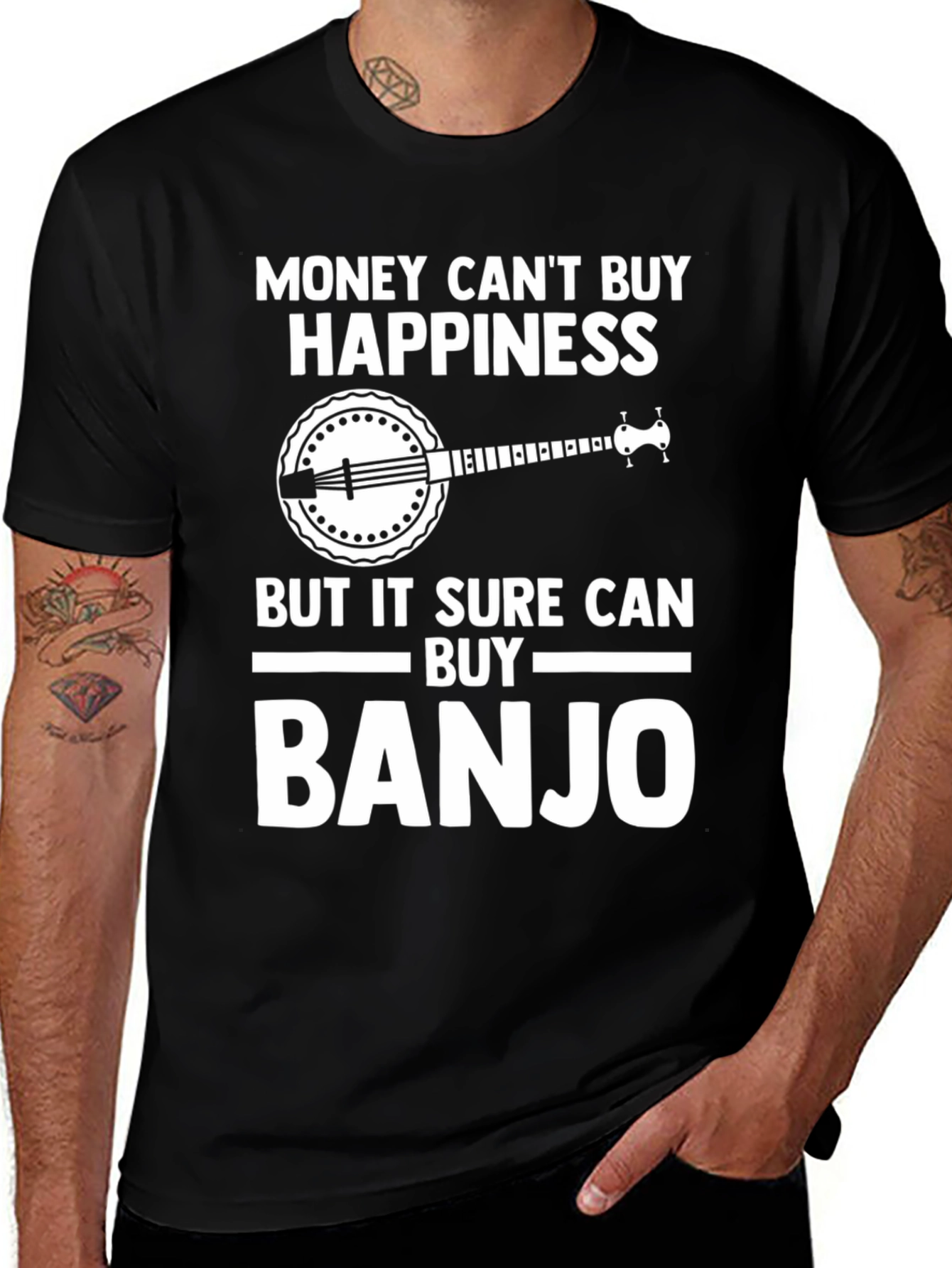 Variant 16 of Funny Banjo T-Shirt: Money Can't Buy Happiness