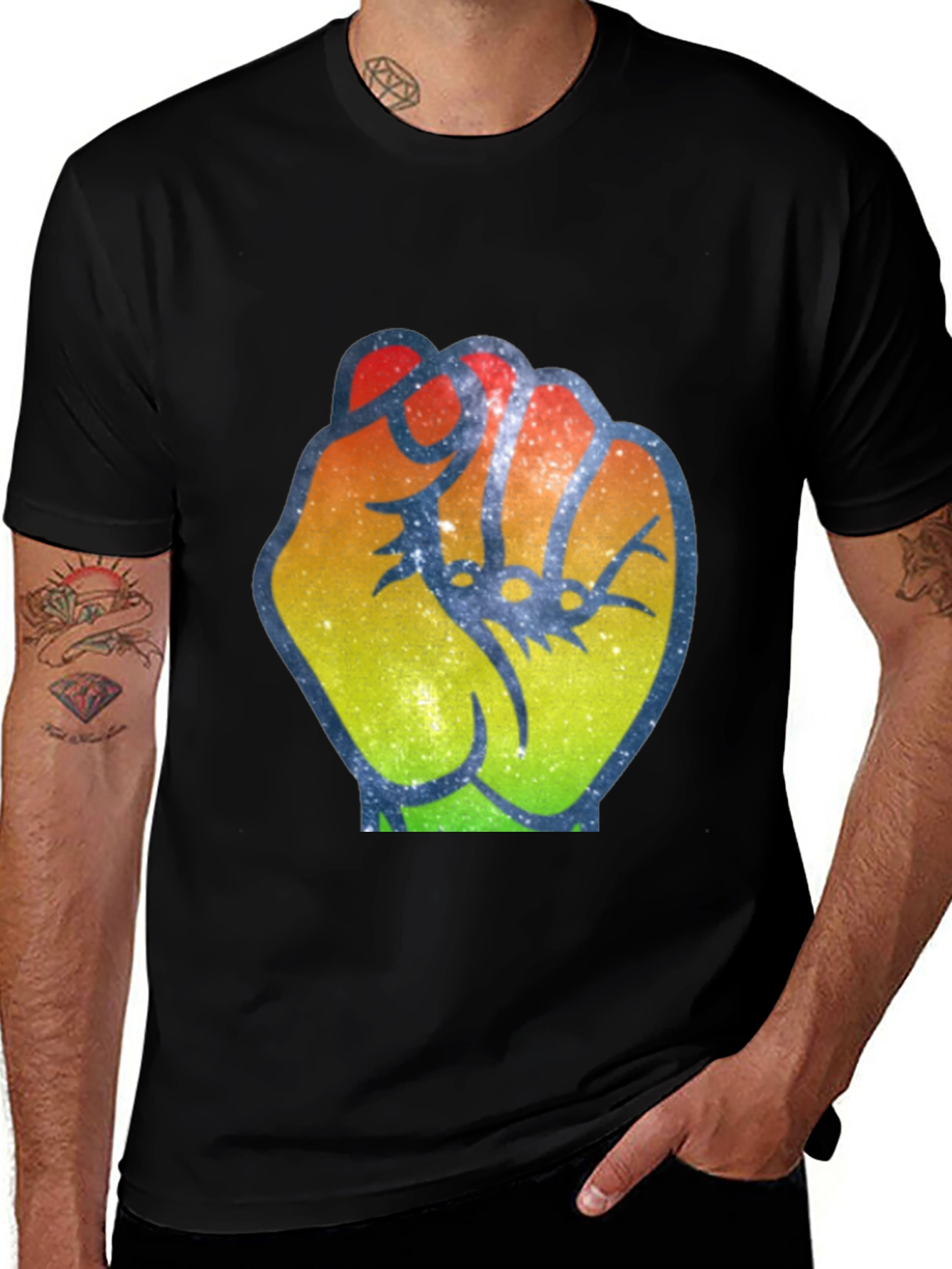 Variant 26 of Rainbow Fist Graphic Black T-Shirt