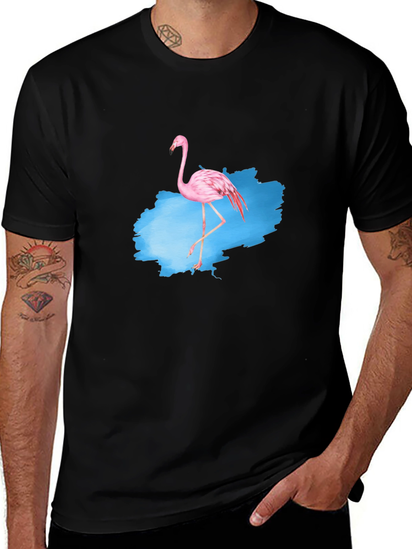 Variant 12 of Flamingo Graphic Tee - Men's Black T-Shirt