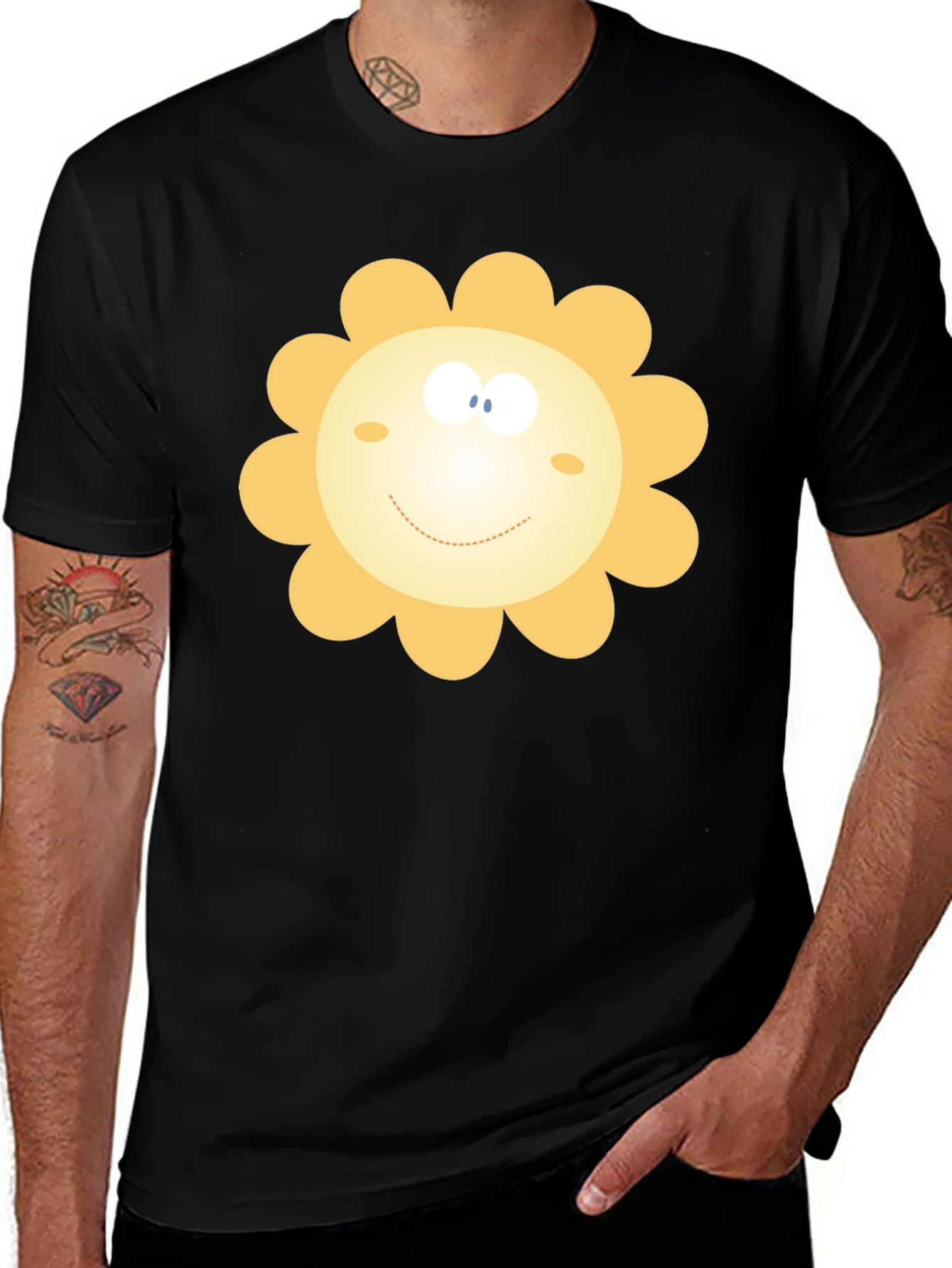 Variant 24 of Happy Sunflower Graphic Black T-Shirt