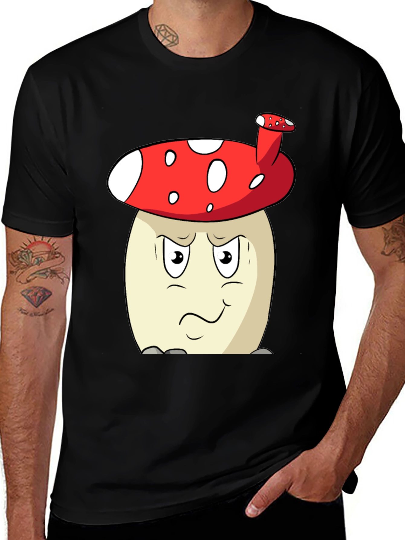 Variant 8 of Mushroom Character Black T-Shirt