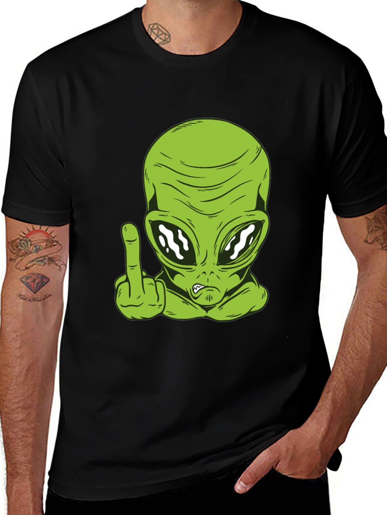 Variant 3 of Alien Middle Finger Graphic Tee - Black