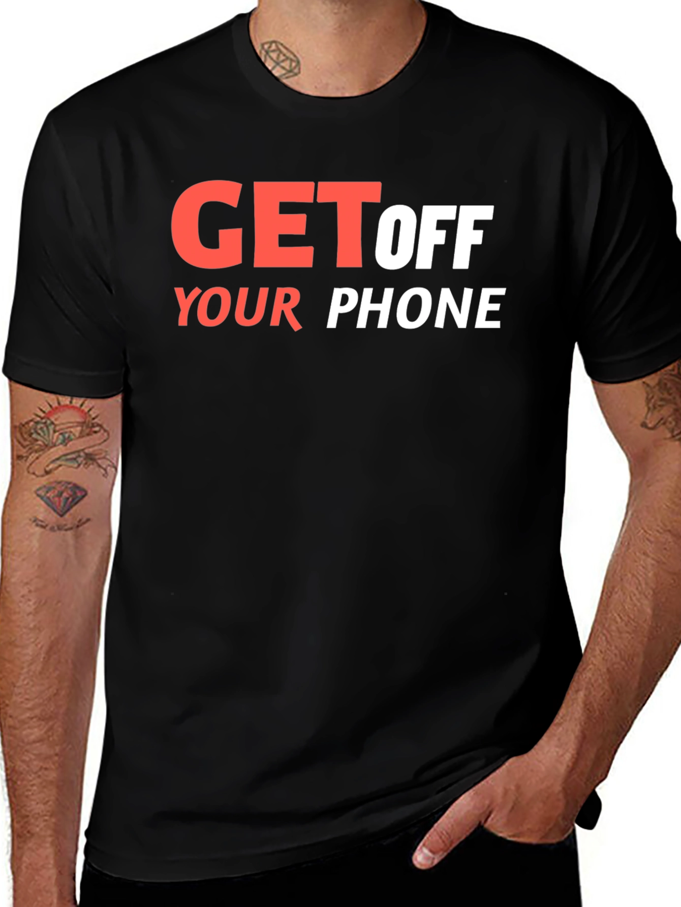 Variant 4 of Get Off Your Phone Graphic Tee - Black Cotton Blend