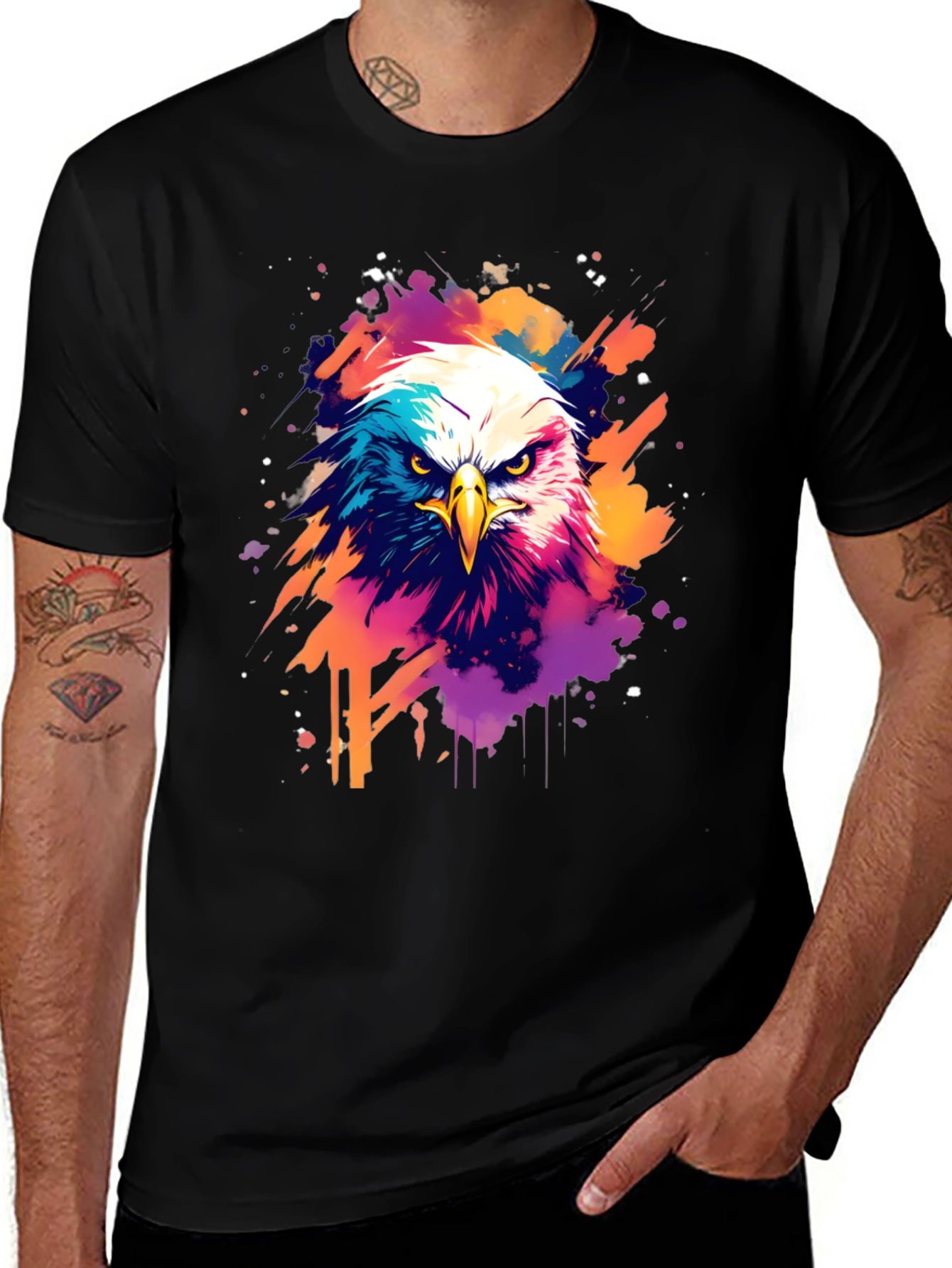 Variant 4 of Bold Eagle Graphic Tee - Vibrant Watercolor Design